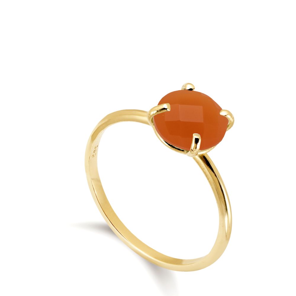 Δαχτυλίδι Πορτοκαλί Φεγγαρόπετρα 8mm Χρυσό Κ14