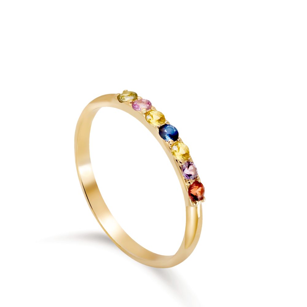 Half Eternity Ring Colorful Sapphires 14K Gold