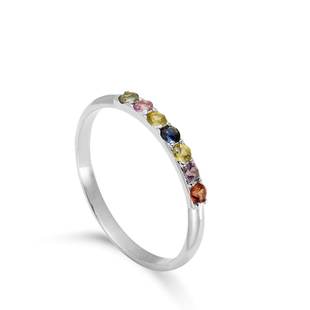 Half Eternity Ring Colorful Sapphires 14K Gold