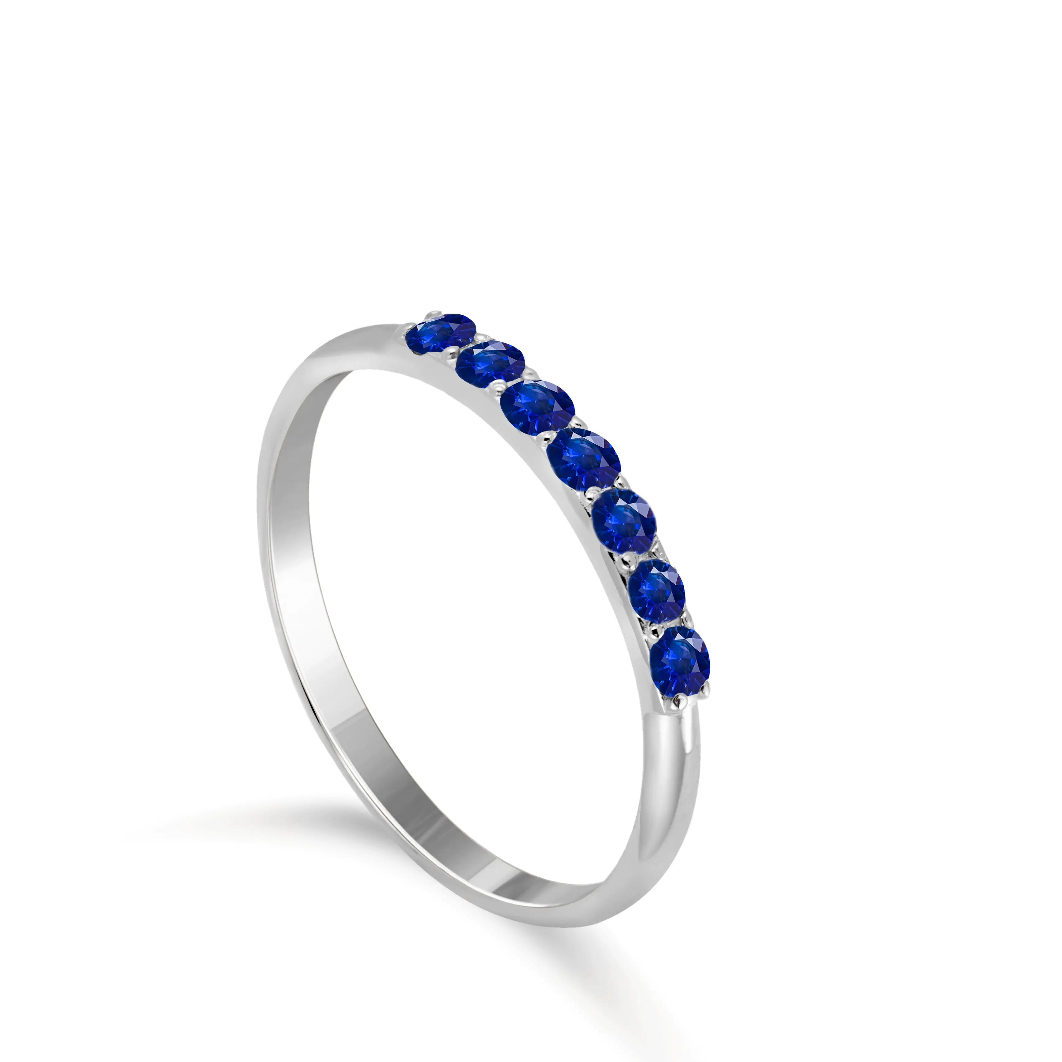 Half Eternity Ring Blue Sapphires 14K Gold - White Gold