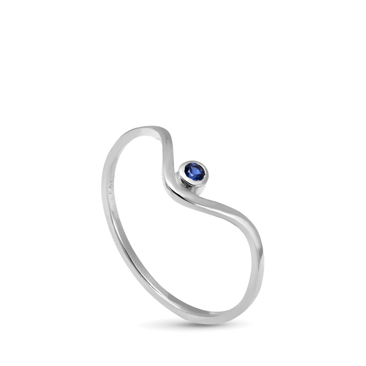 Blue Sapphire V Ring 14K Gold, minimalist geometric design, handcrafted with 14K solid gold, featuring a brilliant cut sapphire gemstone.