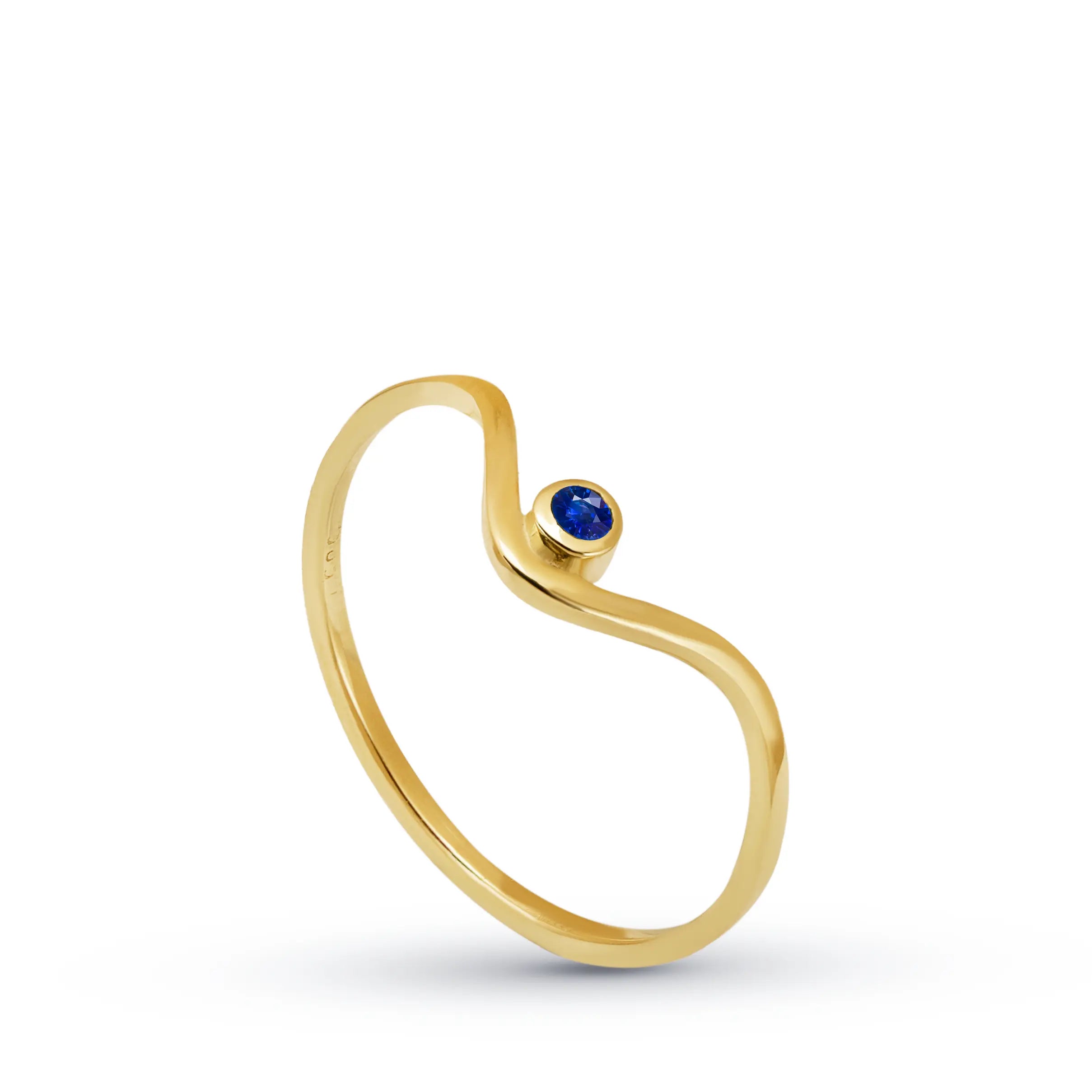 Blue Sapphire V Ring 14K Gold