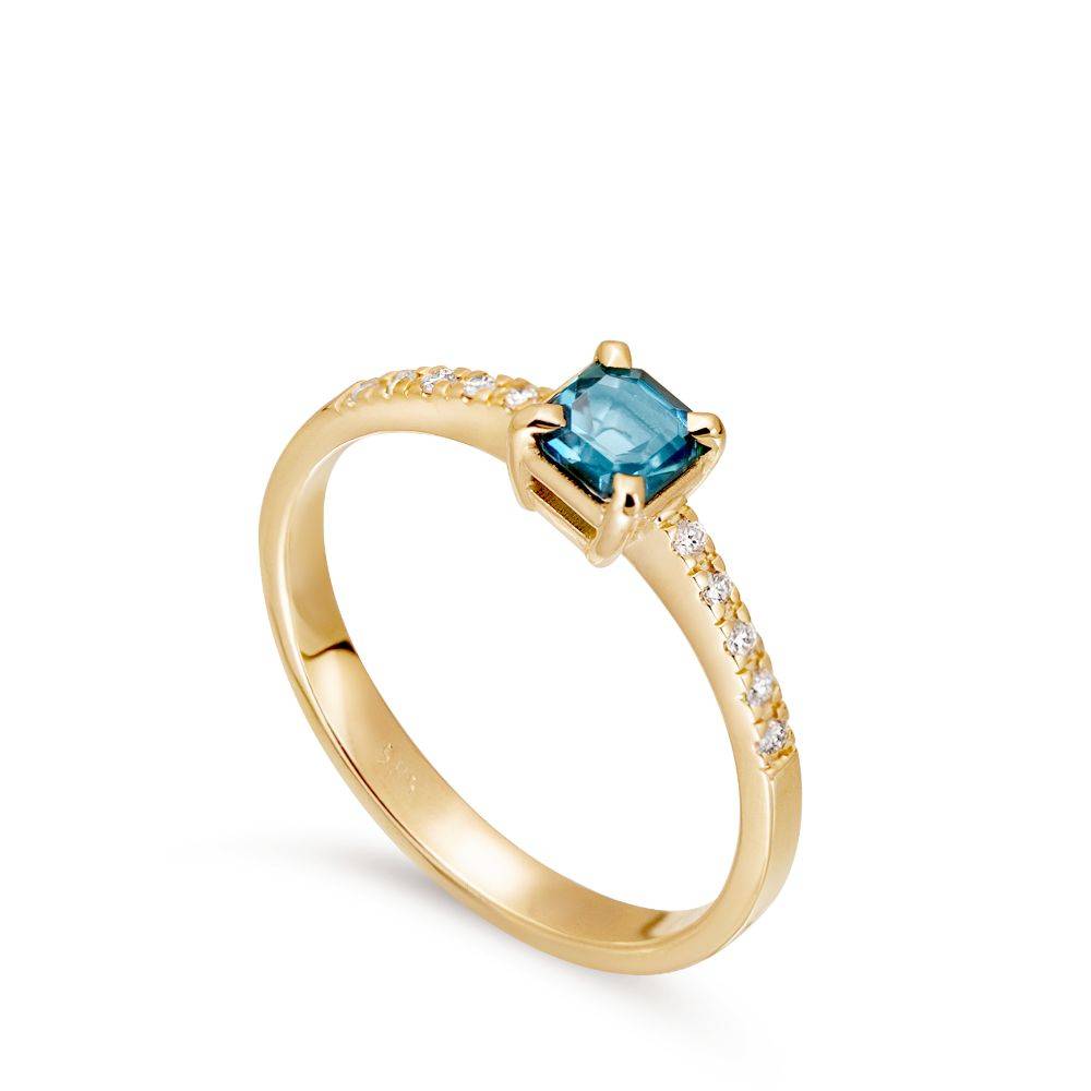 Χρυσό Δαχτυλίδι Μπλε Τουρμαλίνη Διαμάντια