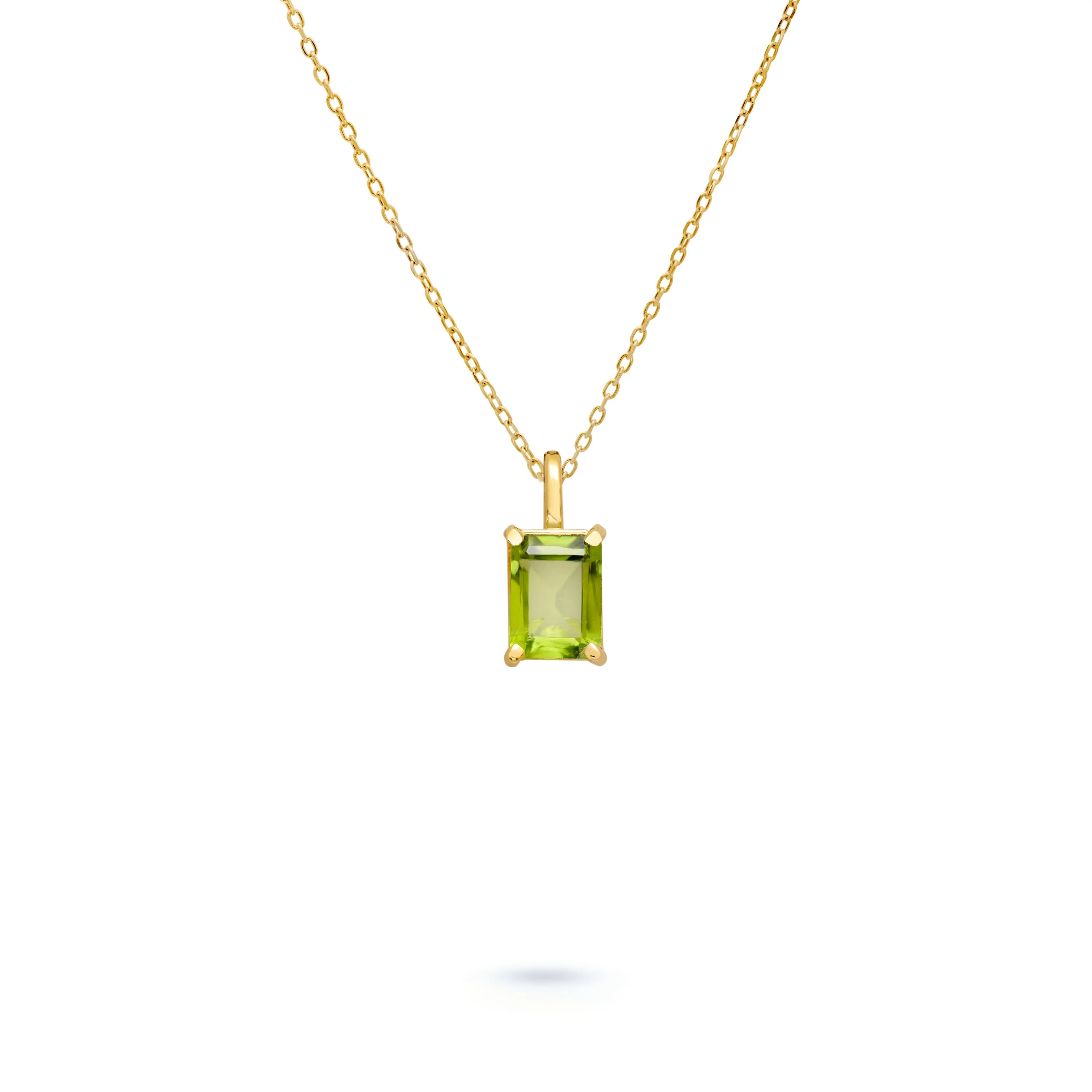 14K Gold Peridot Necklace Octagon Cut
