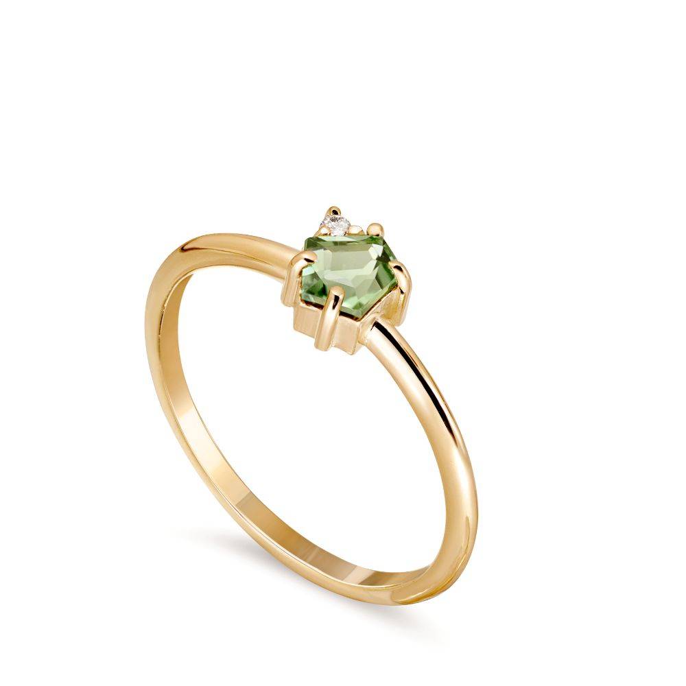 Χρυσό Δαχτυλίδι Πράσινη Τουρμαλίνη με Διαμάντι
