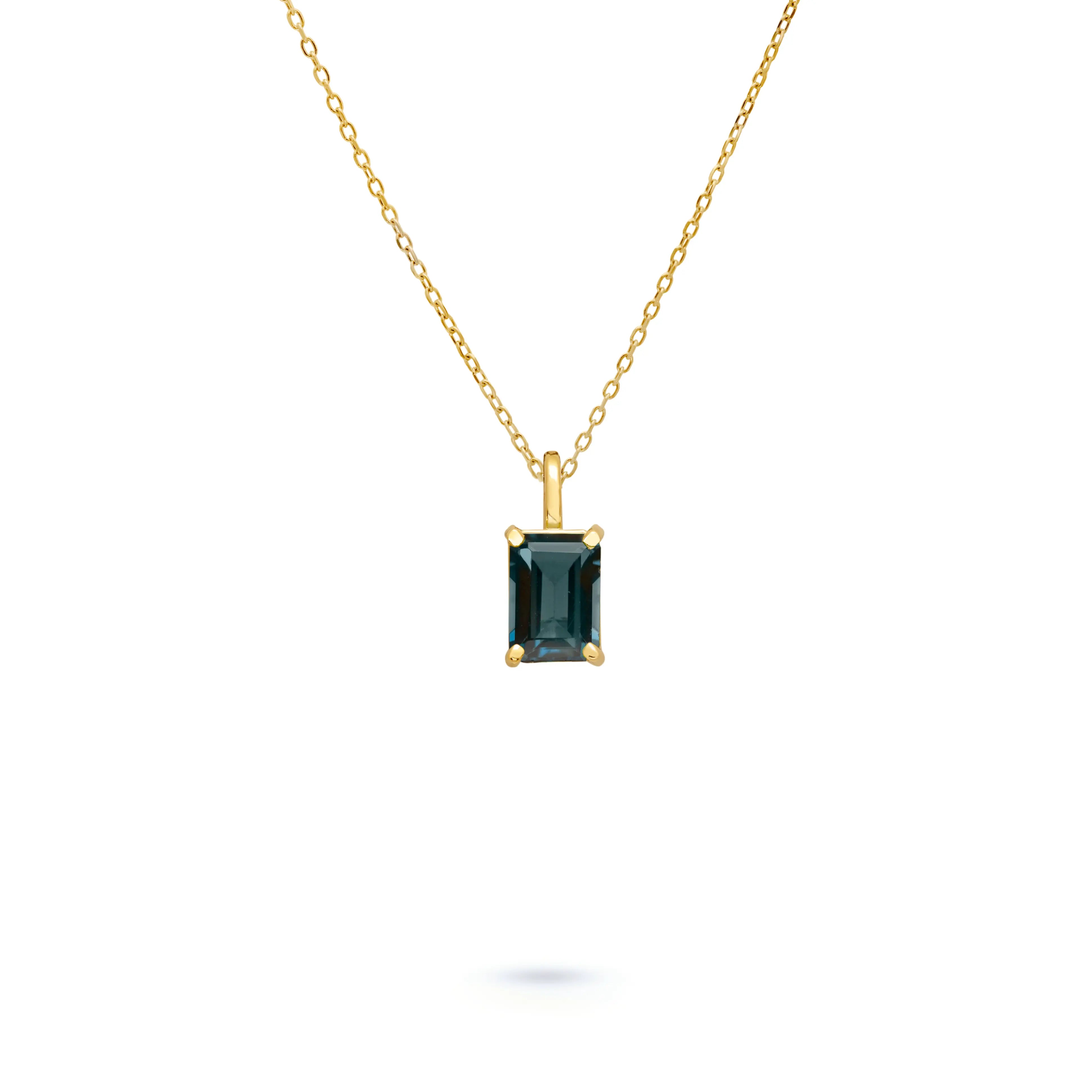 14K Gold London Topaz Necklace Octagon Cut