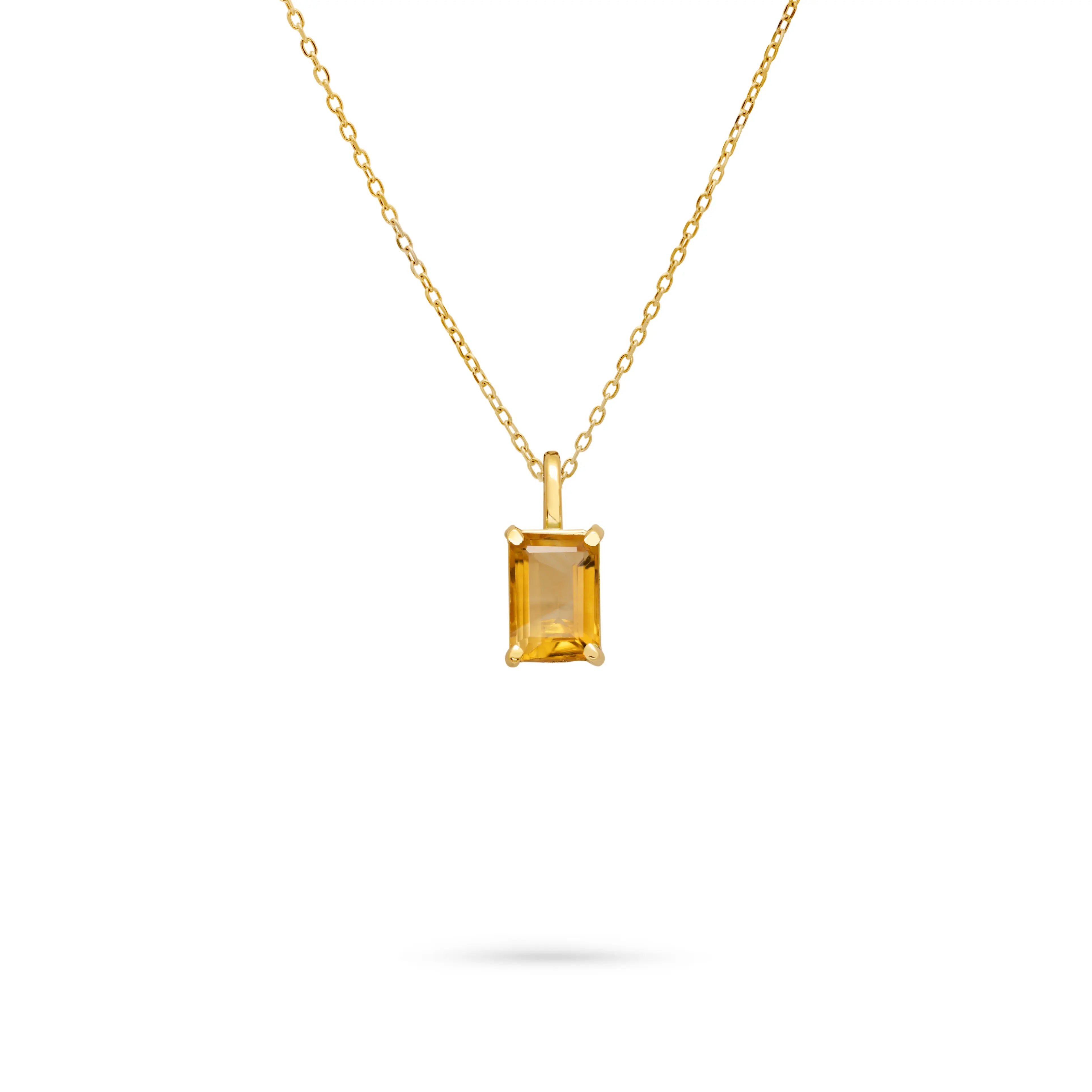 14K Gold Citrine Necklace Octagon Cut with natural citrine stone on a delicate chain, perfect for gift giving.