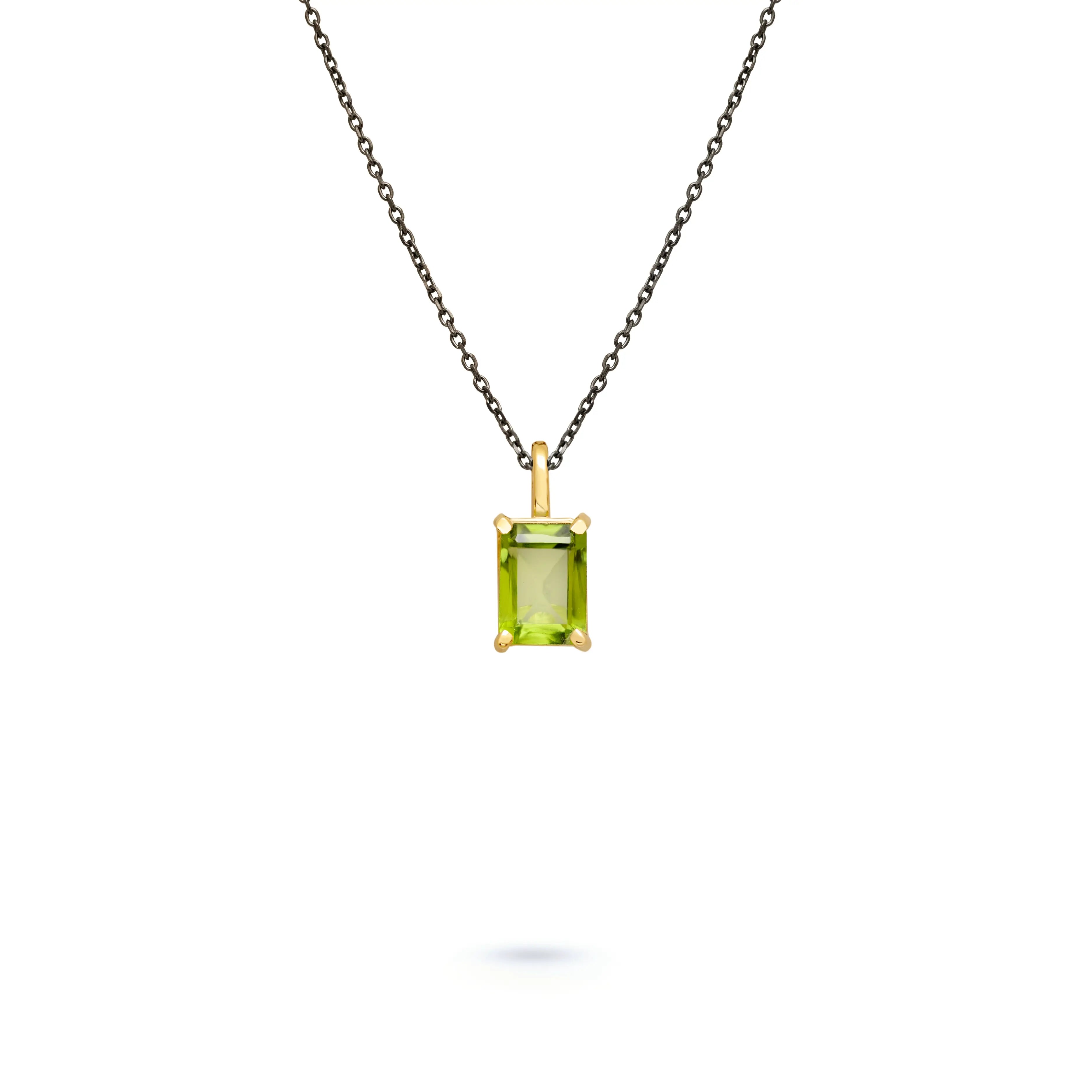 14K Gold Green Peridot Necklace Octagon Cut