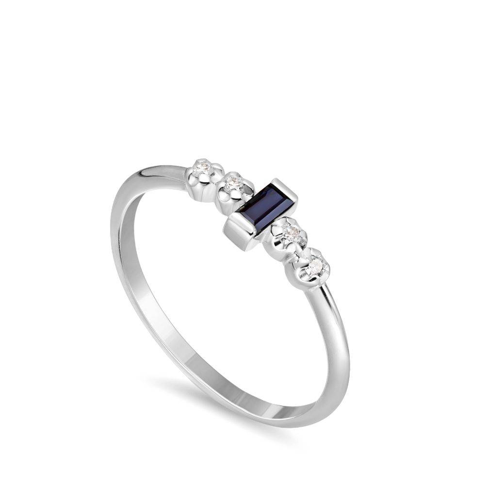 Baguette Blue Sapphire Diamond Ring 14K Gold