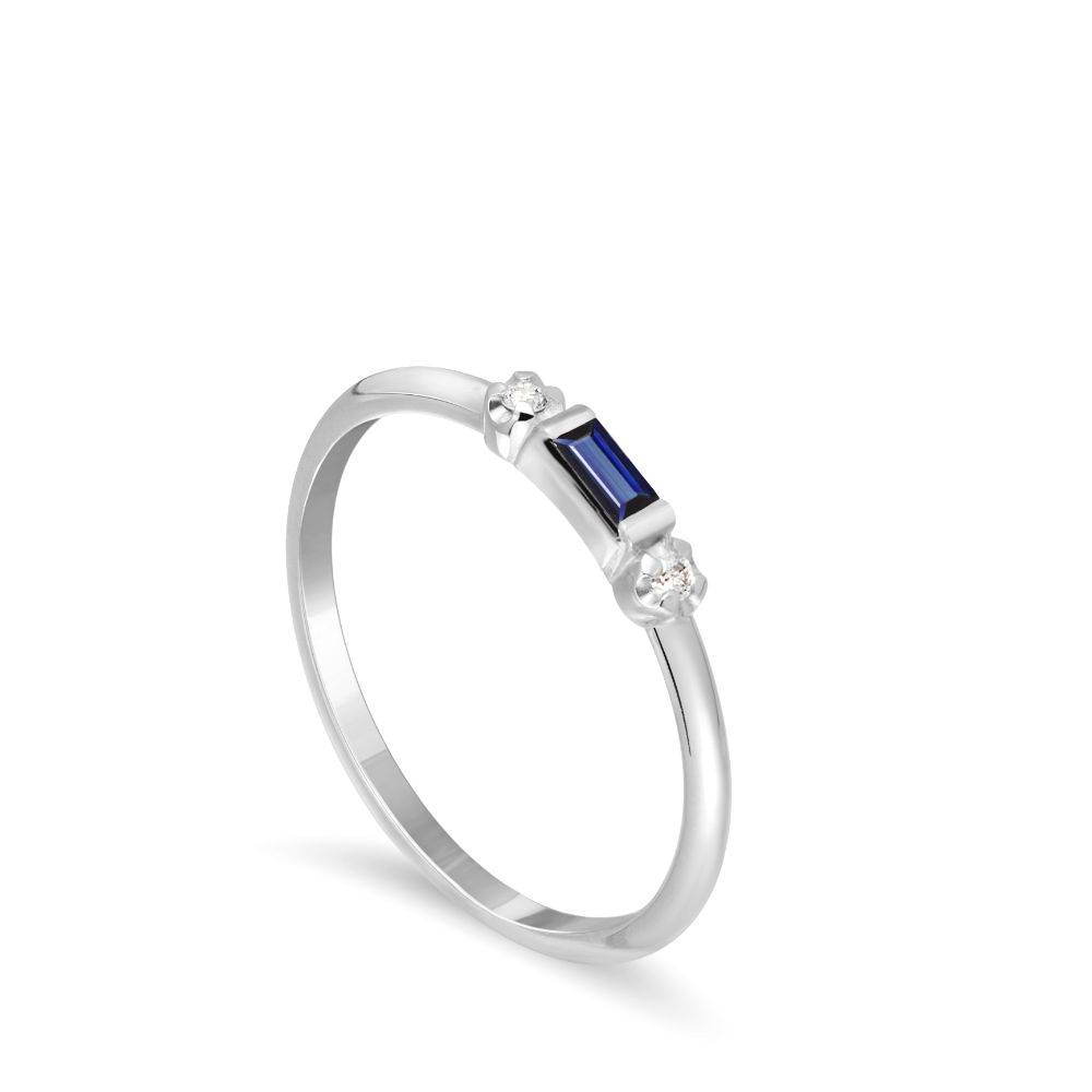 Baguette Blue Sapphire Diamond Ring 14K Gold