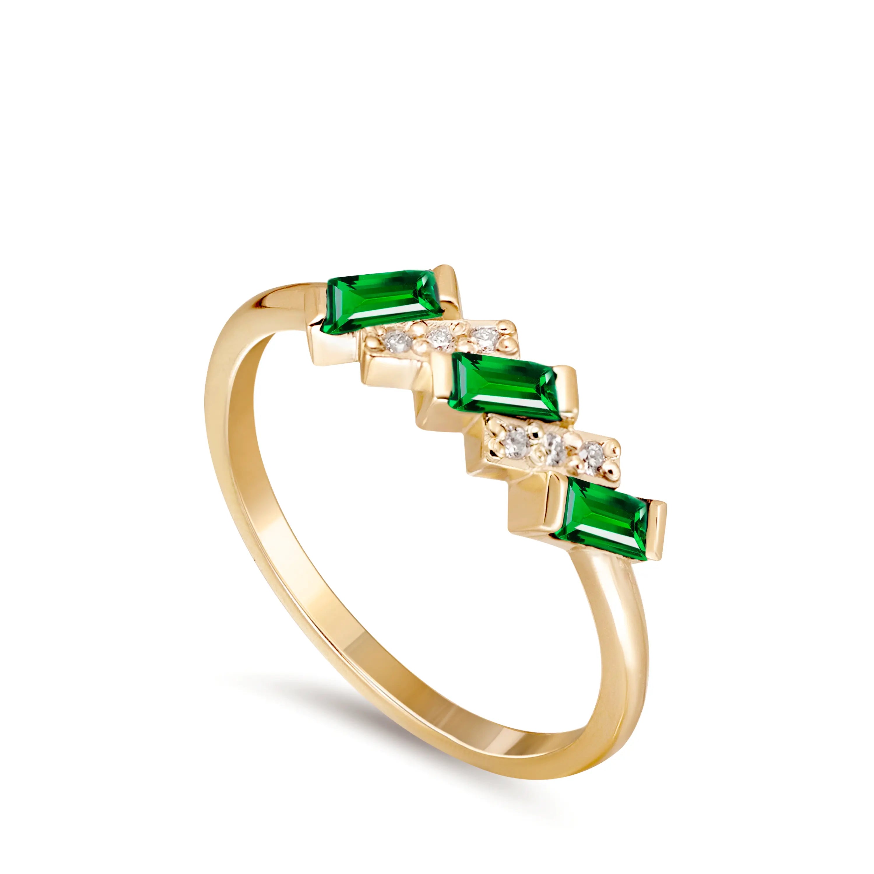 Diamond Tsavorite Baguette Ring 14K Gold