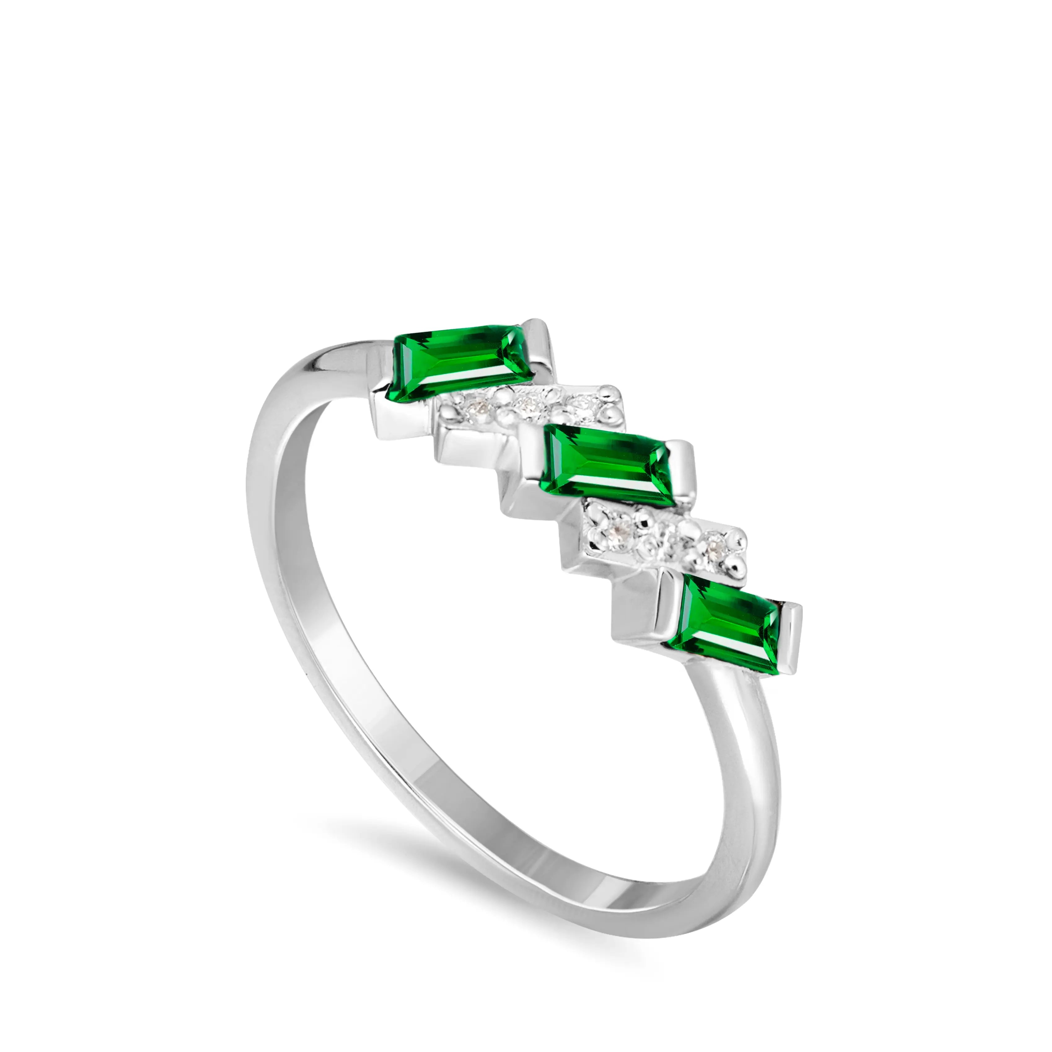 Diamond Tsavorite Baguette Ring 14K Gold