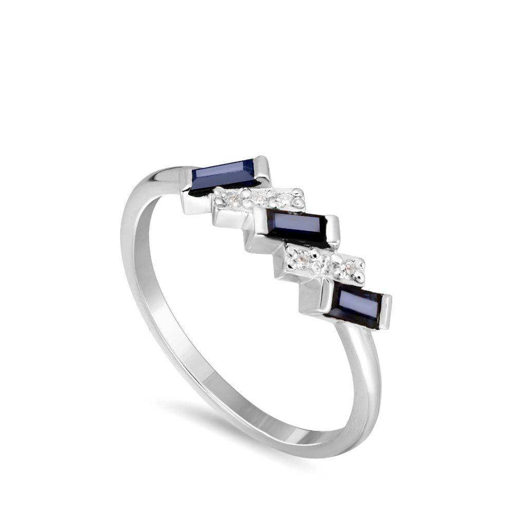 Diamond Blue Sapphire Baguette Ring 14K Gold