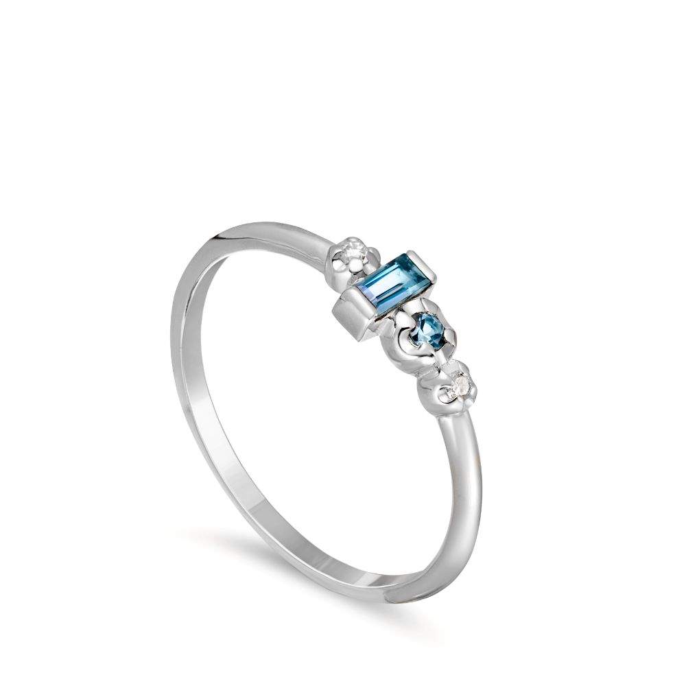 London Blue Topaz Baguette Diamond Ring 14K Gold