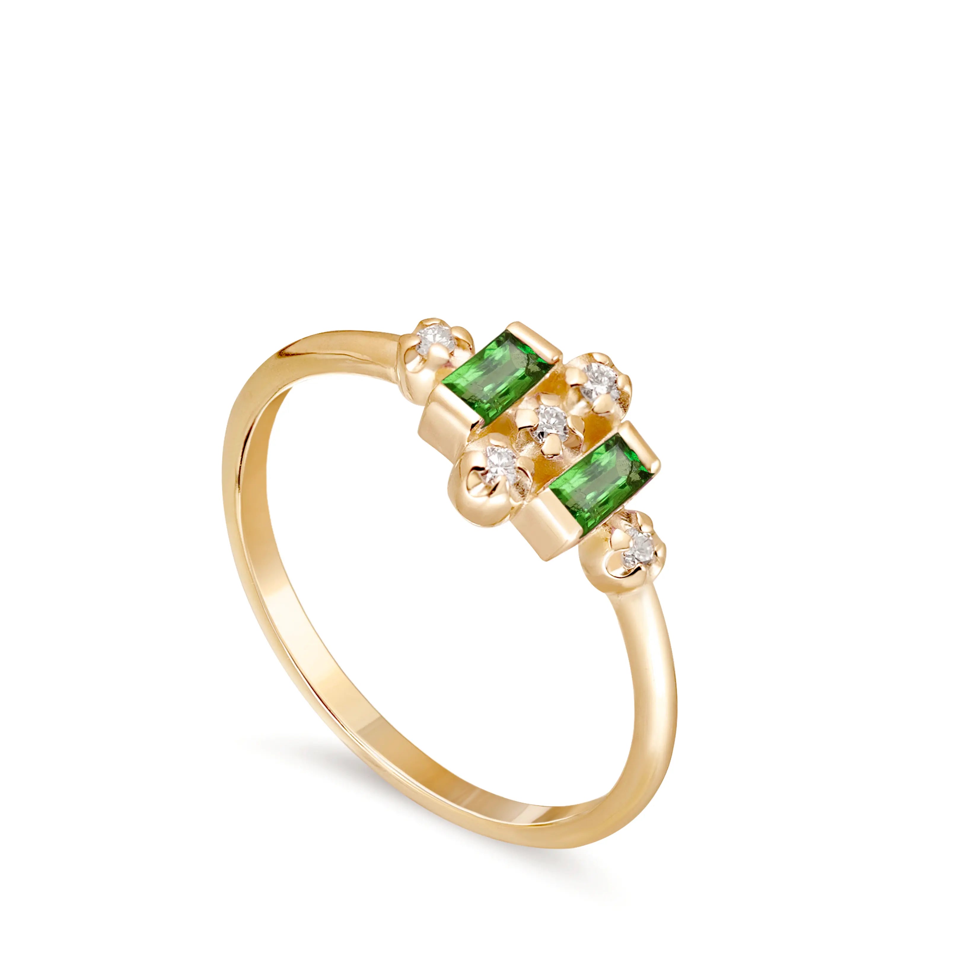 14K Gold Ring Tsavorites Diamond Baguette