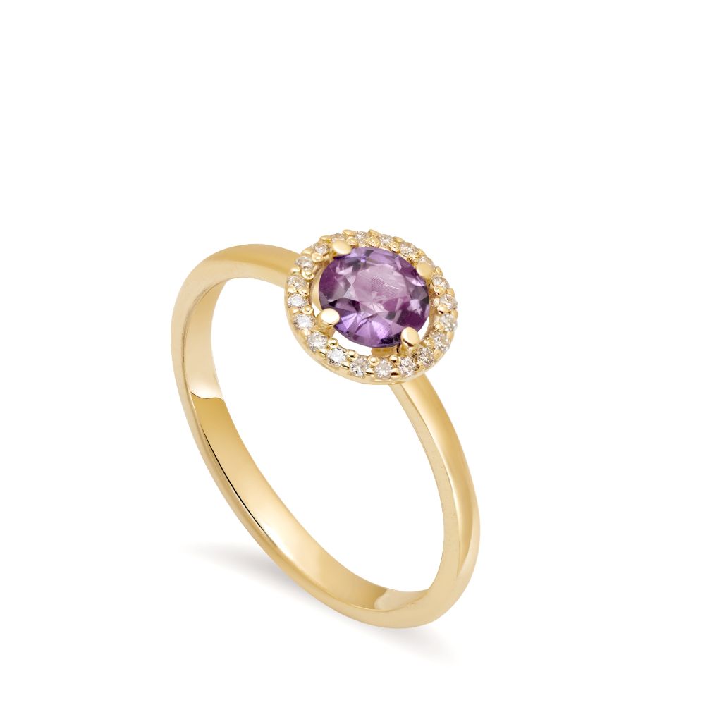 14K Halo Engagement Ring Purple Sapphire Diamond