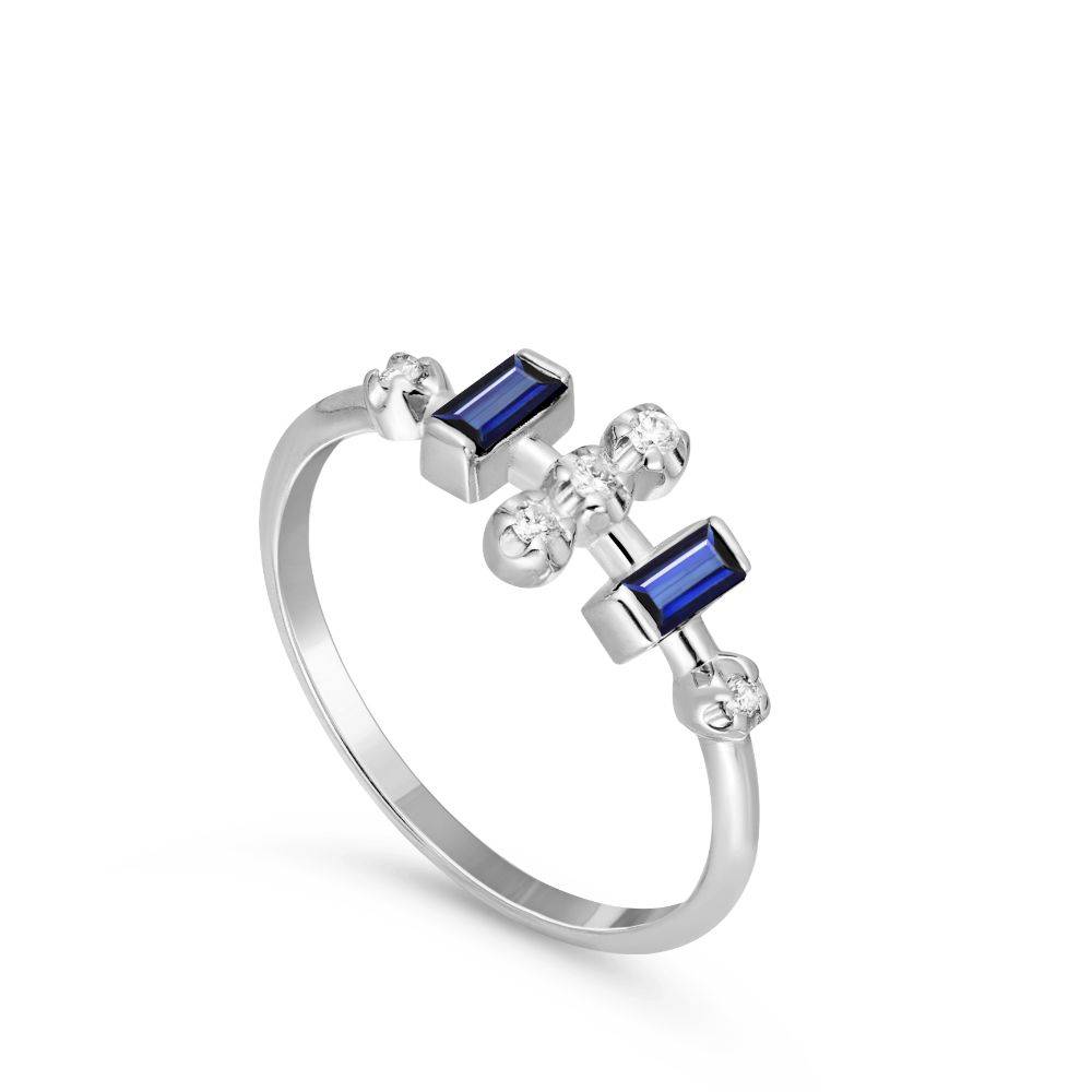 14K Gold Ring Blue Sapphires Diamond