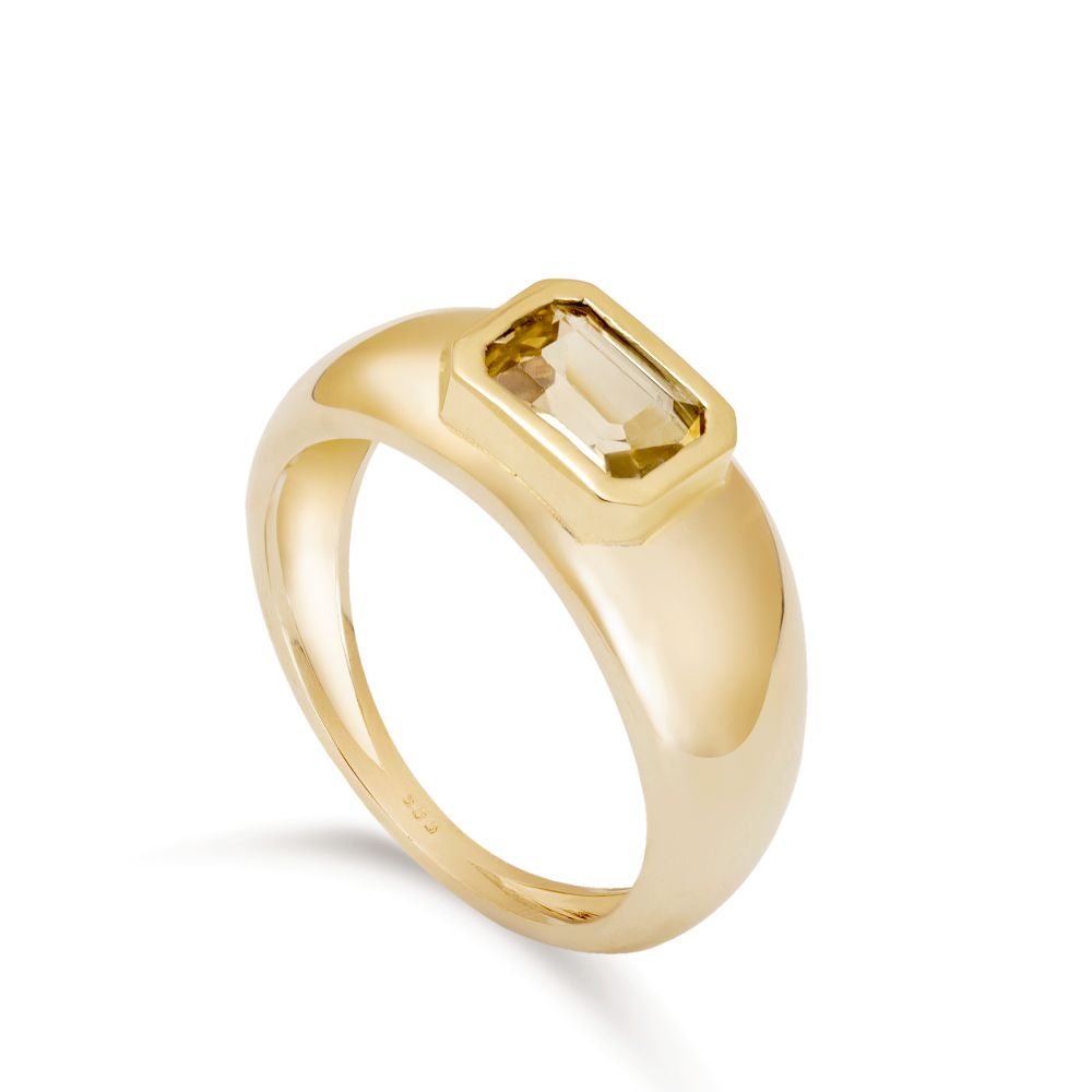 Yellow Peach Sapphire Dome Engagement Ring 14K