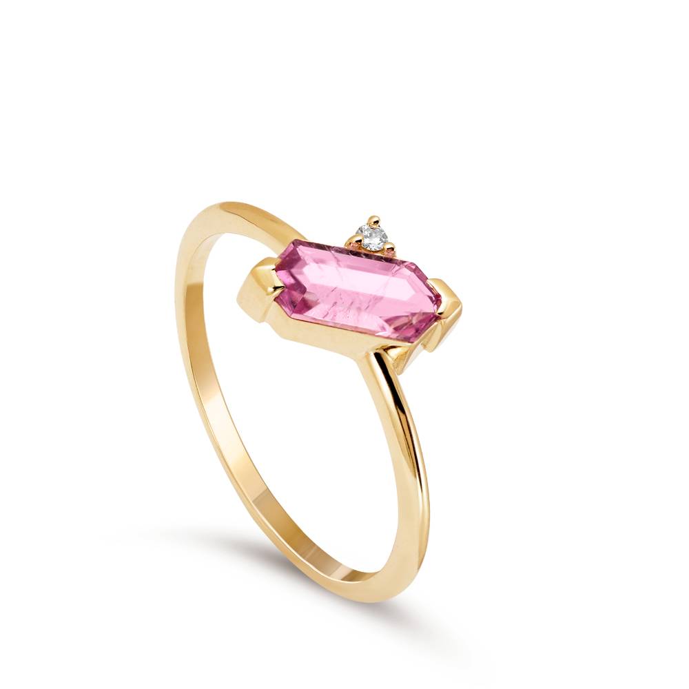 Χρυσό Δαχτυλίδι Ροζ Τουρμαλίνη Διαμάντι