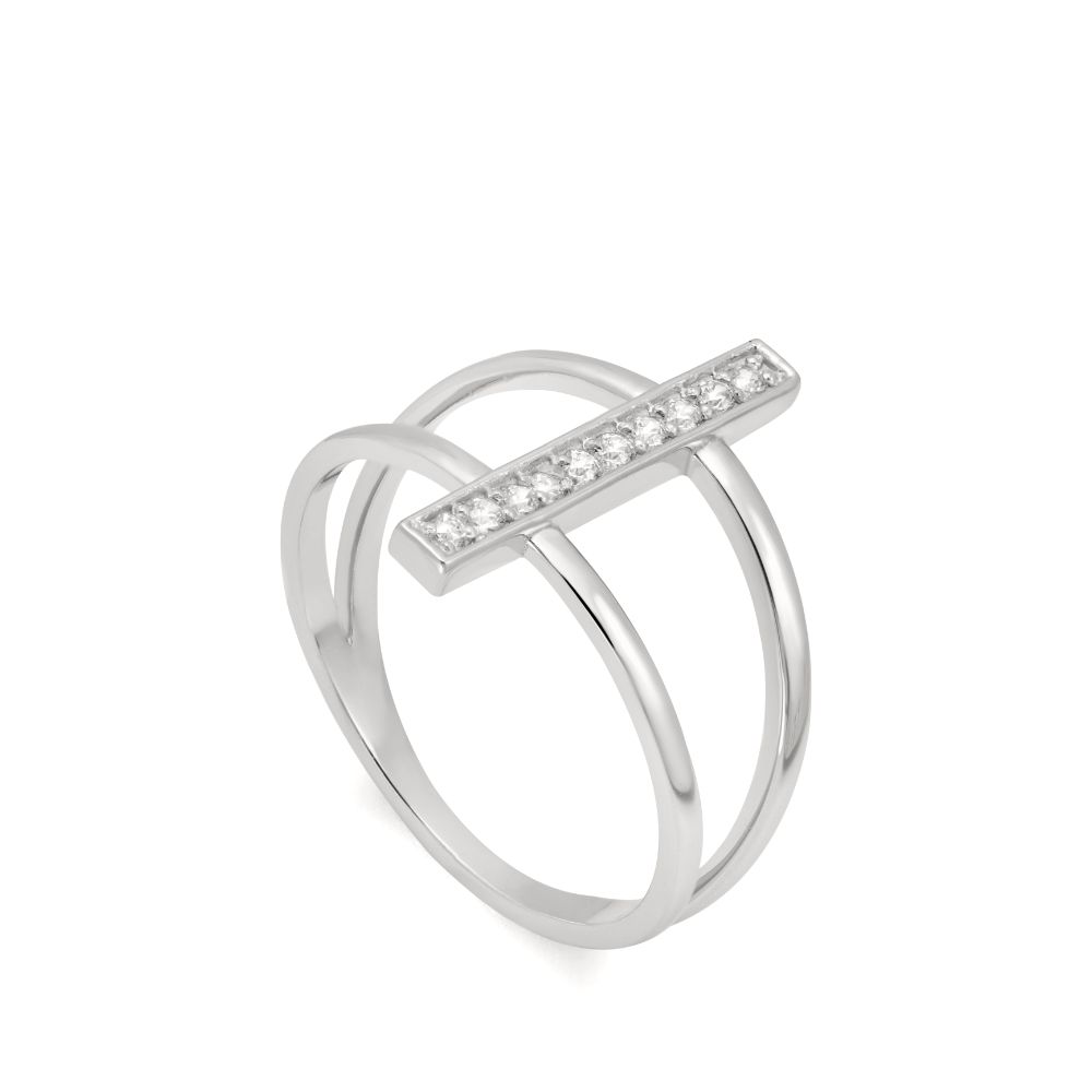 Double Band Pave Ring 14K White Gold