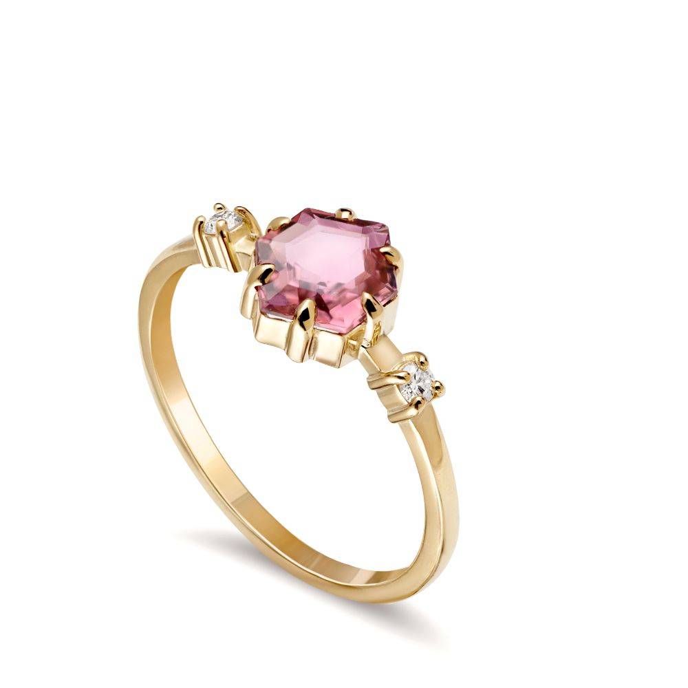 Unique Hexagon Tourmaline Engagement Ring