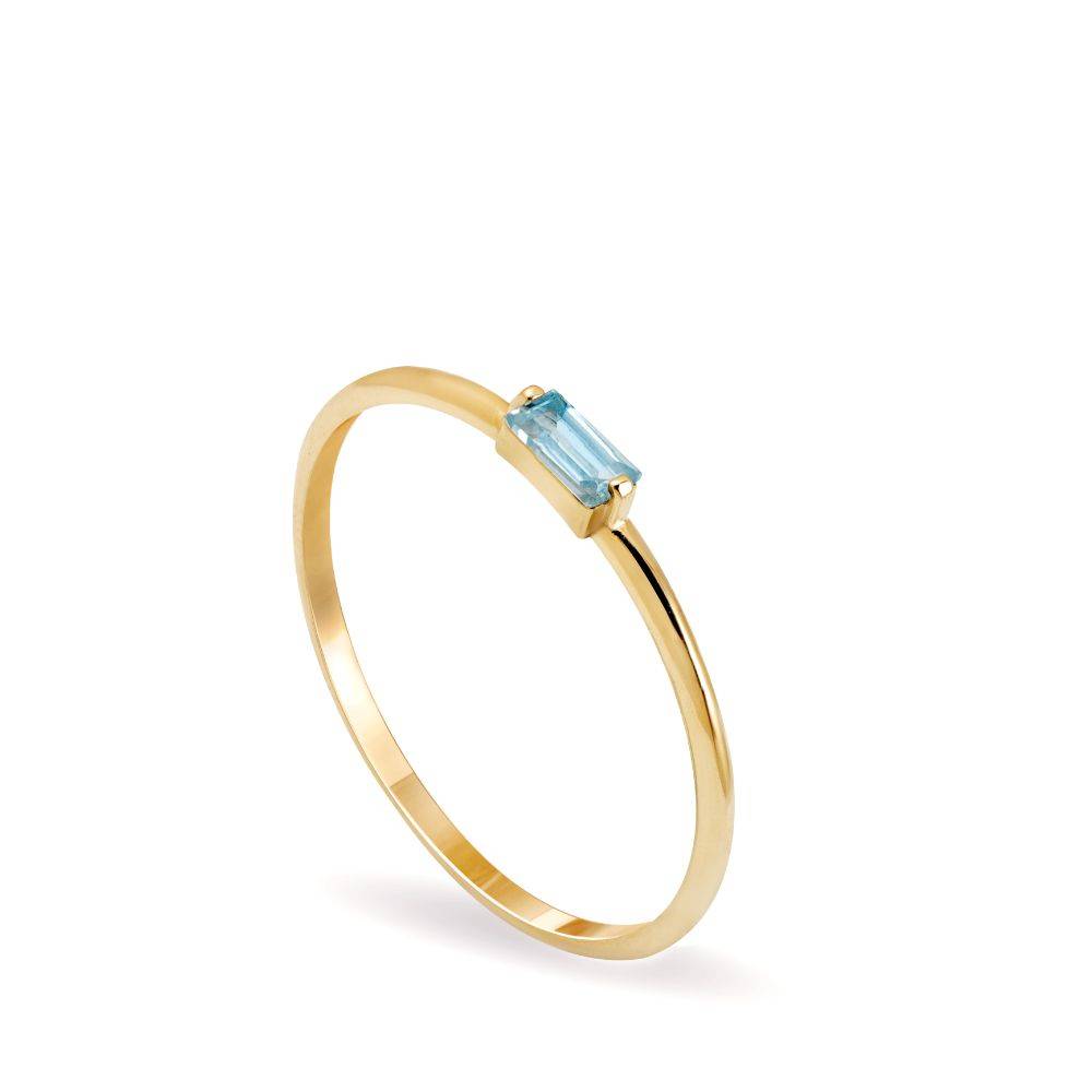 14K Swiss Blue Topaz Baguette Ring Kyklos Jewelry