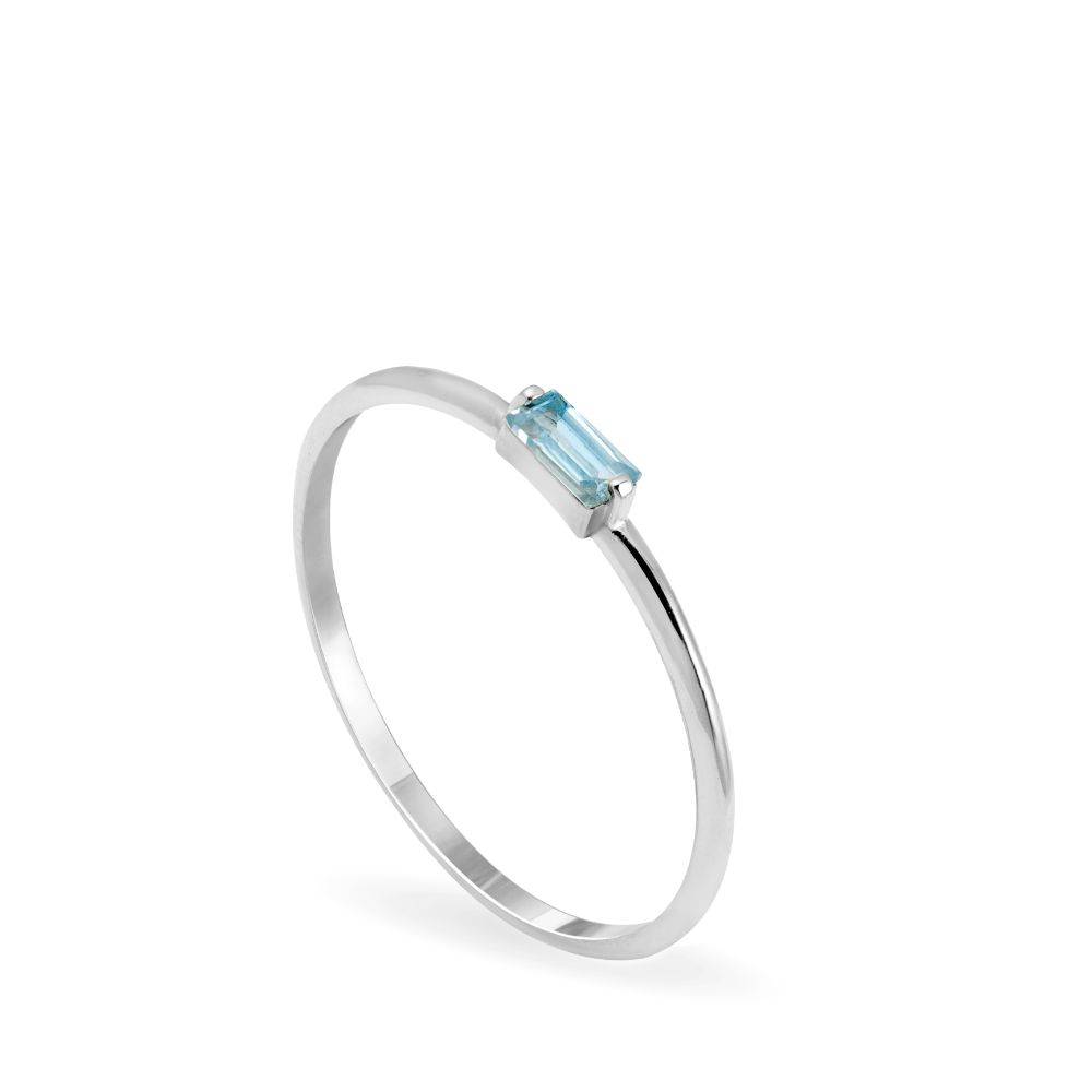 14K Swiss Blue Topaz Baguette Ring