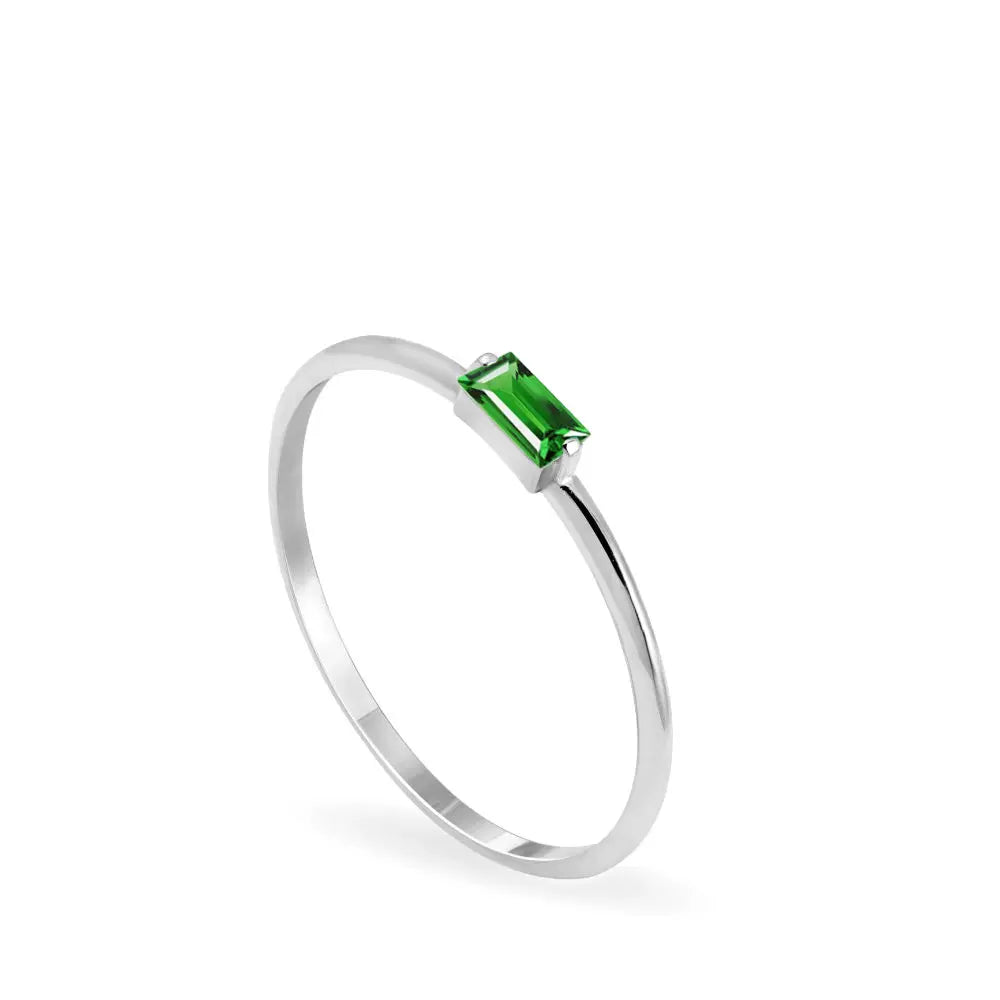14K Tsavorite Baguette Ring White Gold