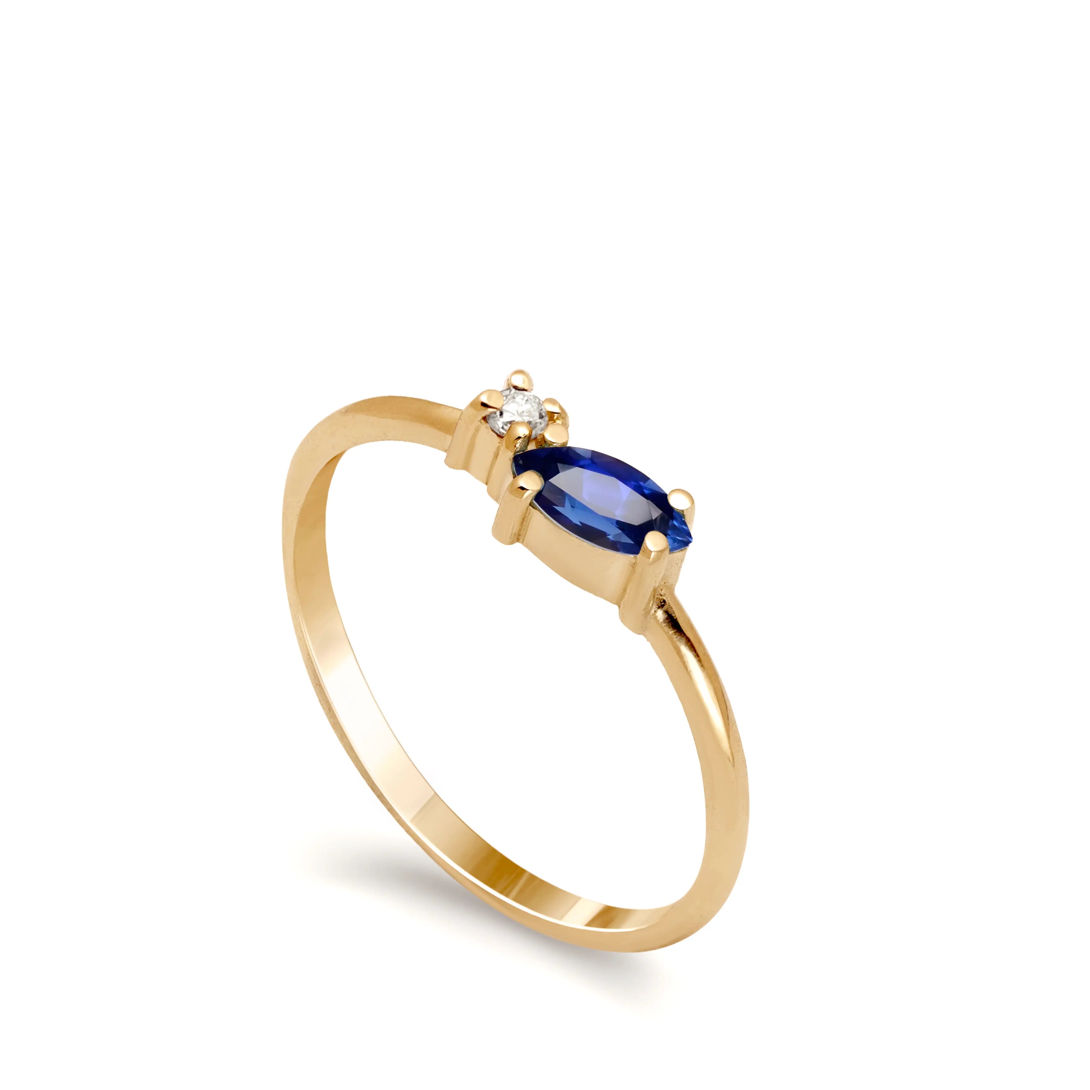 Marquise Blue Sapphire Diamond Ring