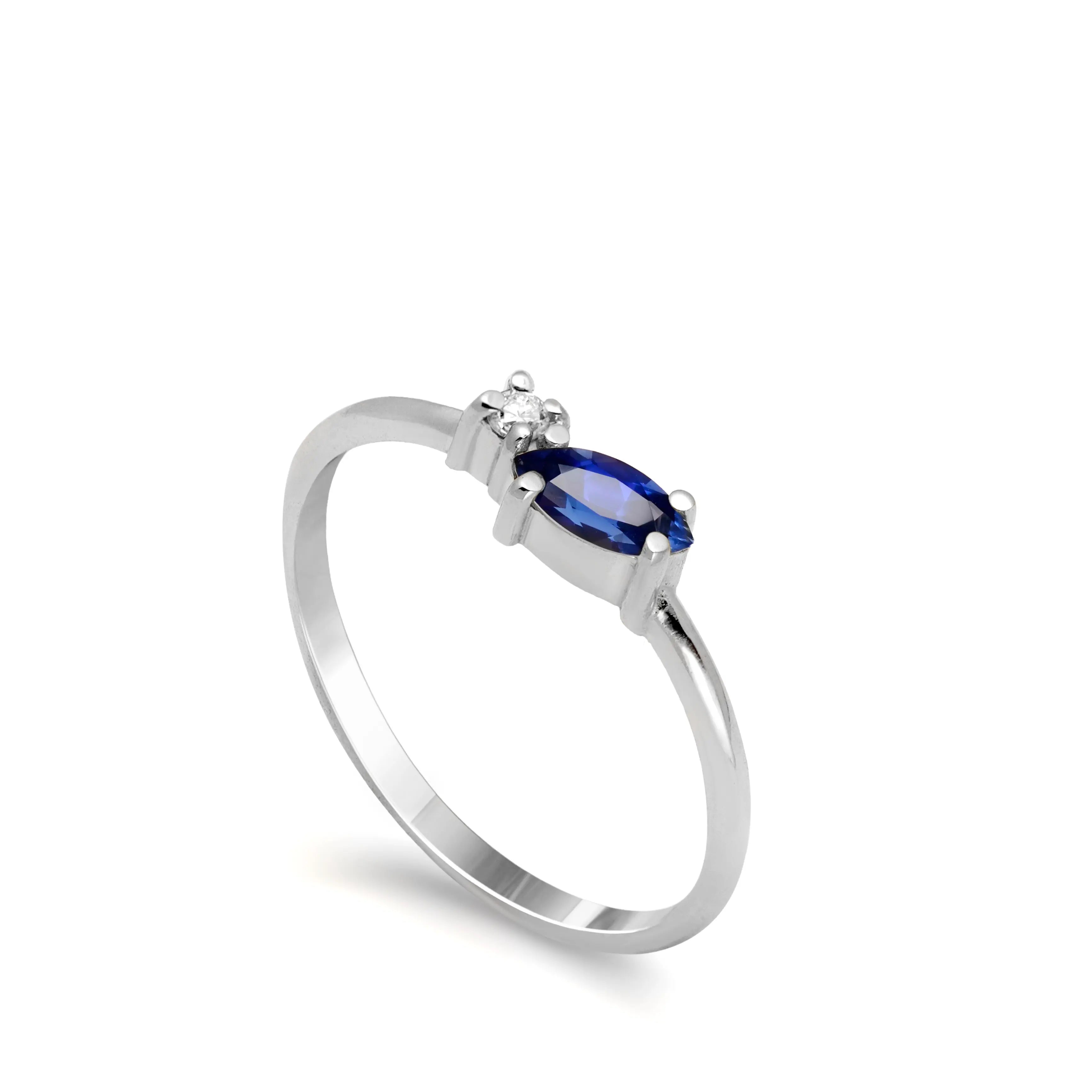 Marquise Blue Sapphire Diamond Ring White Gold