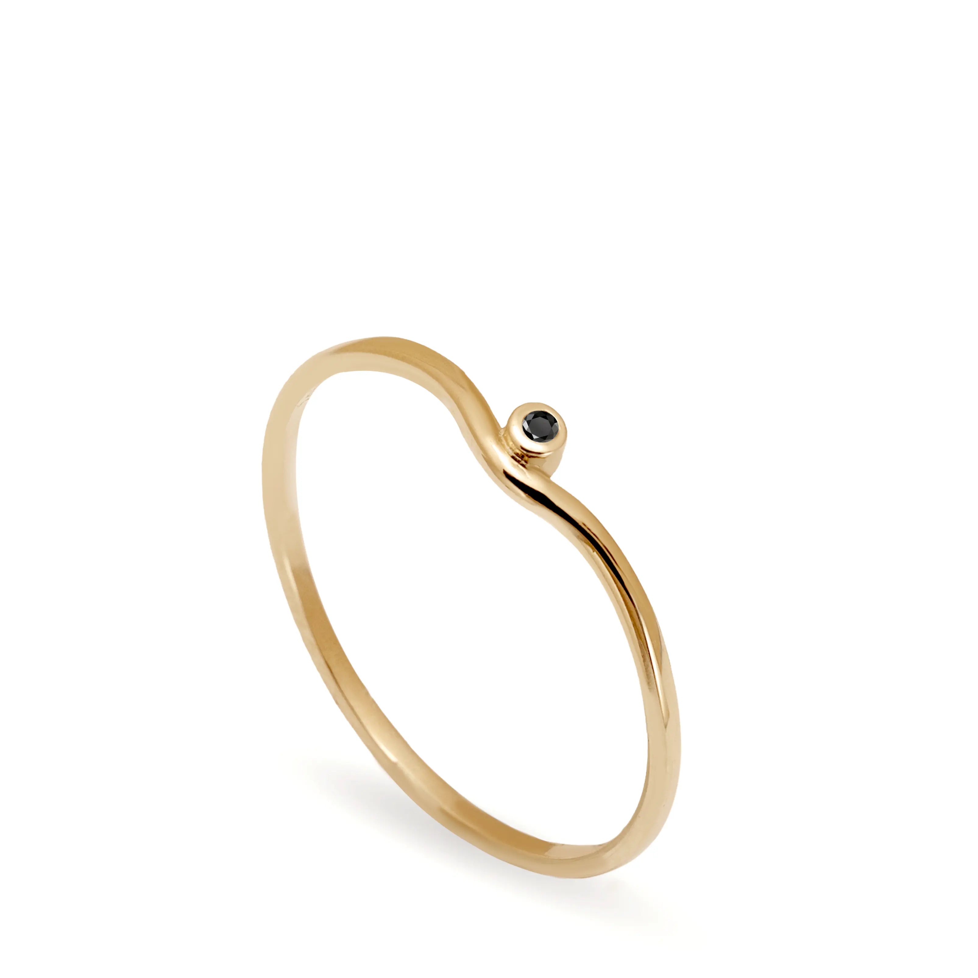 14K Gold Dainty Black Diamond Ring for women, perfect for stacking and minimalistic style, featuring a 1.2mm natural black diamond.