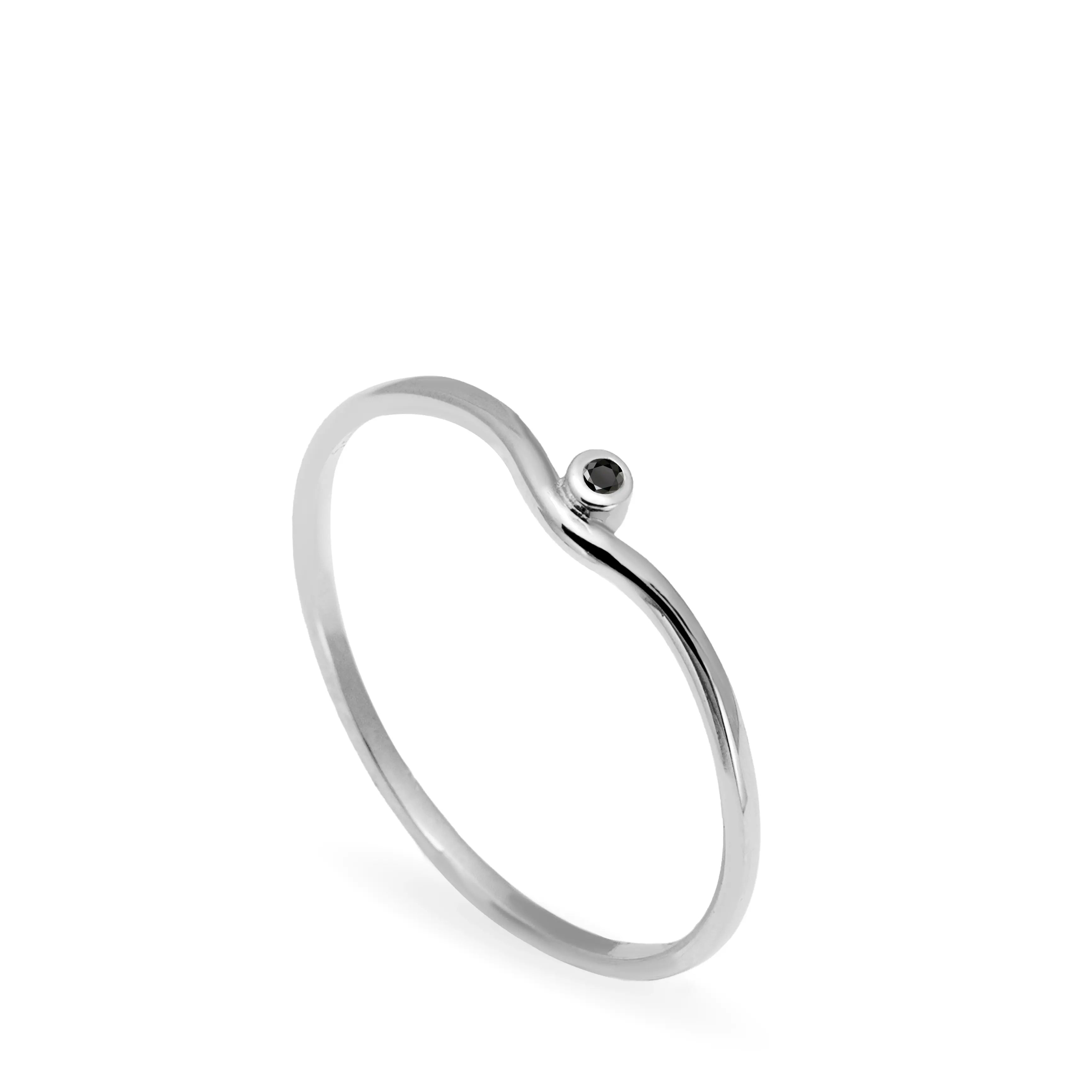 14K Gold Dainty Black Diamond Ring, minimalist and handcrafted in 14K solid gold with a small black diamond, ideal for stacking.