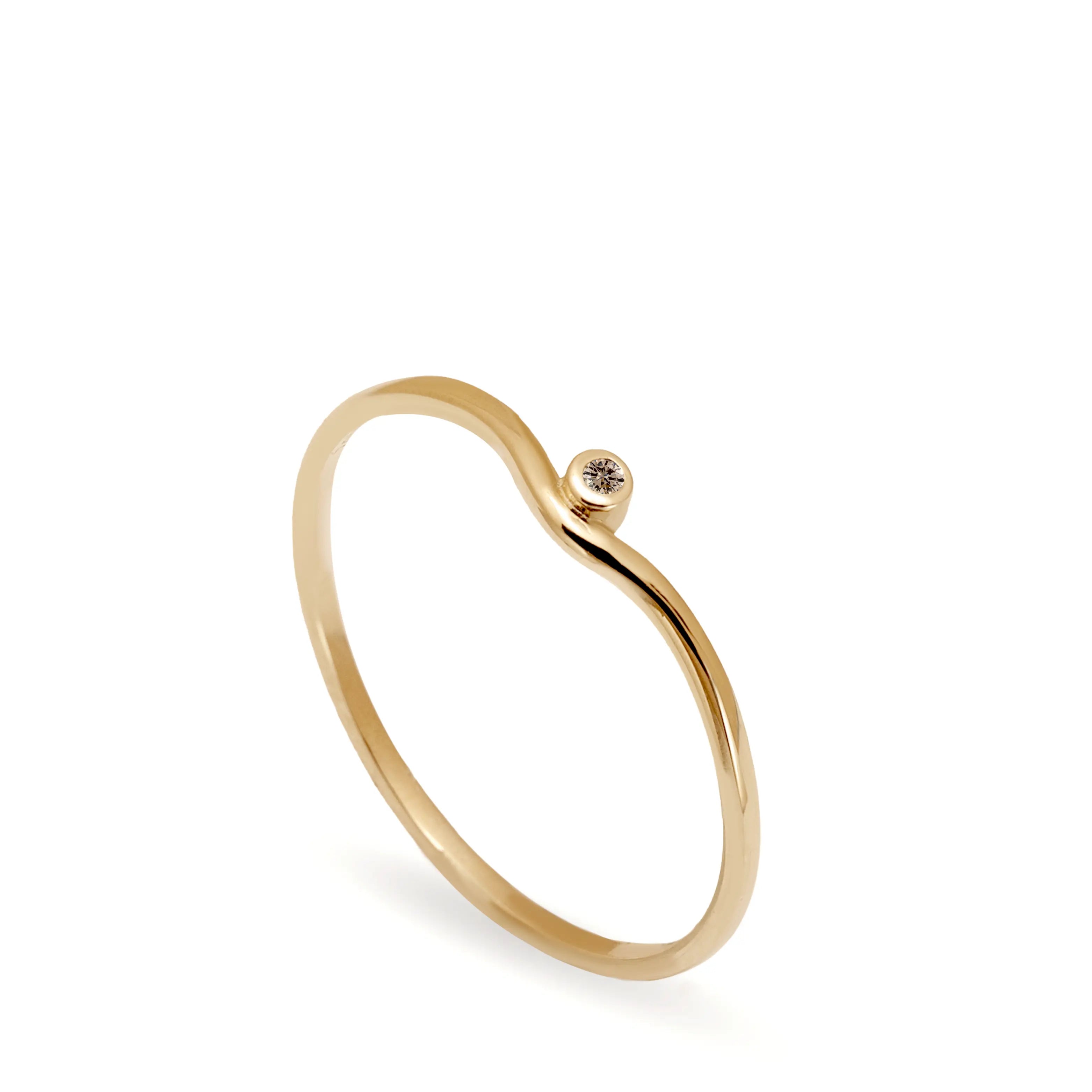 14K Gold Dainty Brown Diamond Ring with 1.2mm gemstone, minimalist and handcrafted, perfect for stacking and gifting for women.