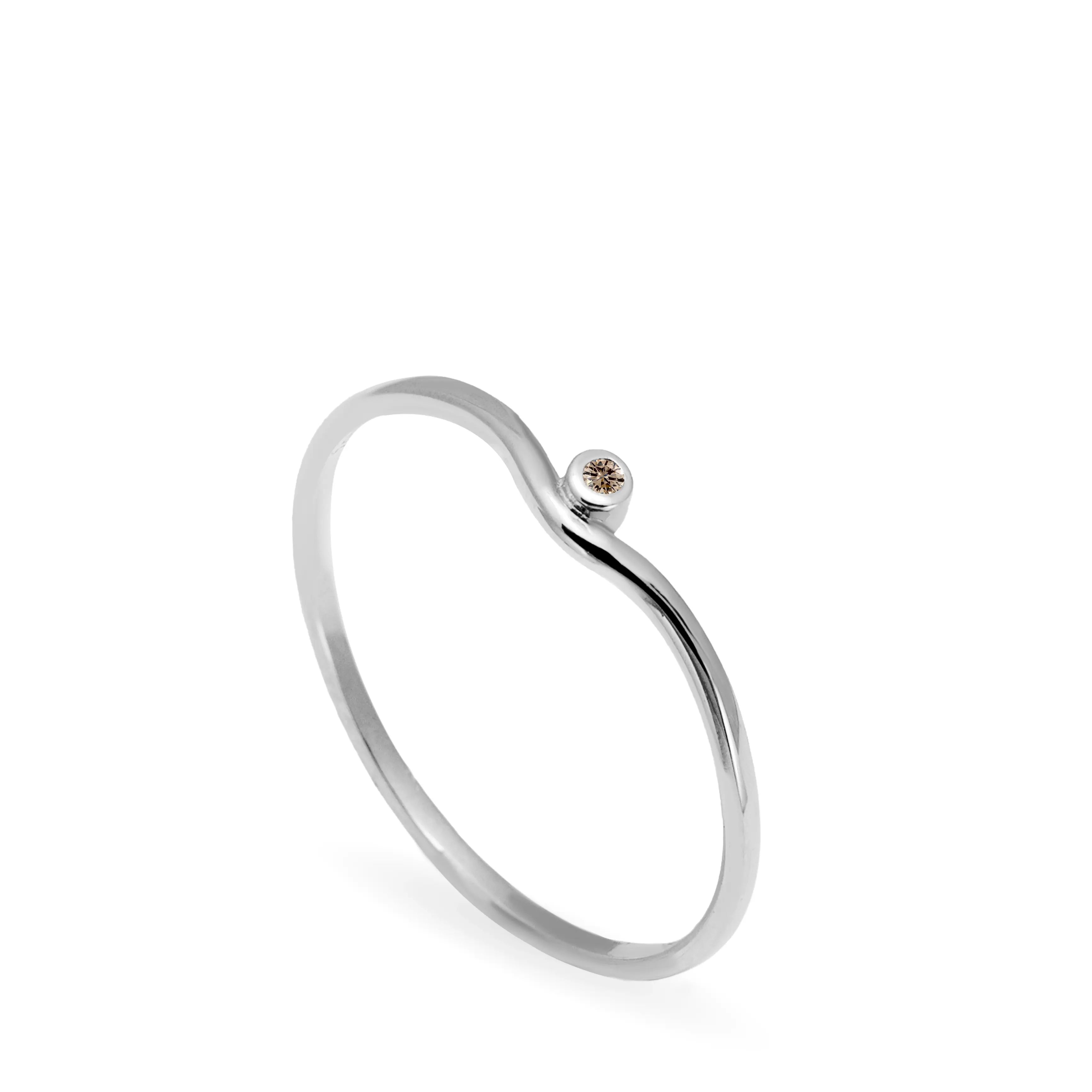 14K Gold Dainty Brown Diamond Ring - handmade minimalist ring with natural brown diamond, ideal for stacking or gifting.
