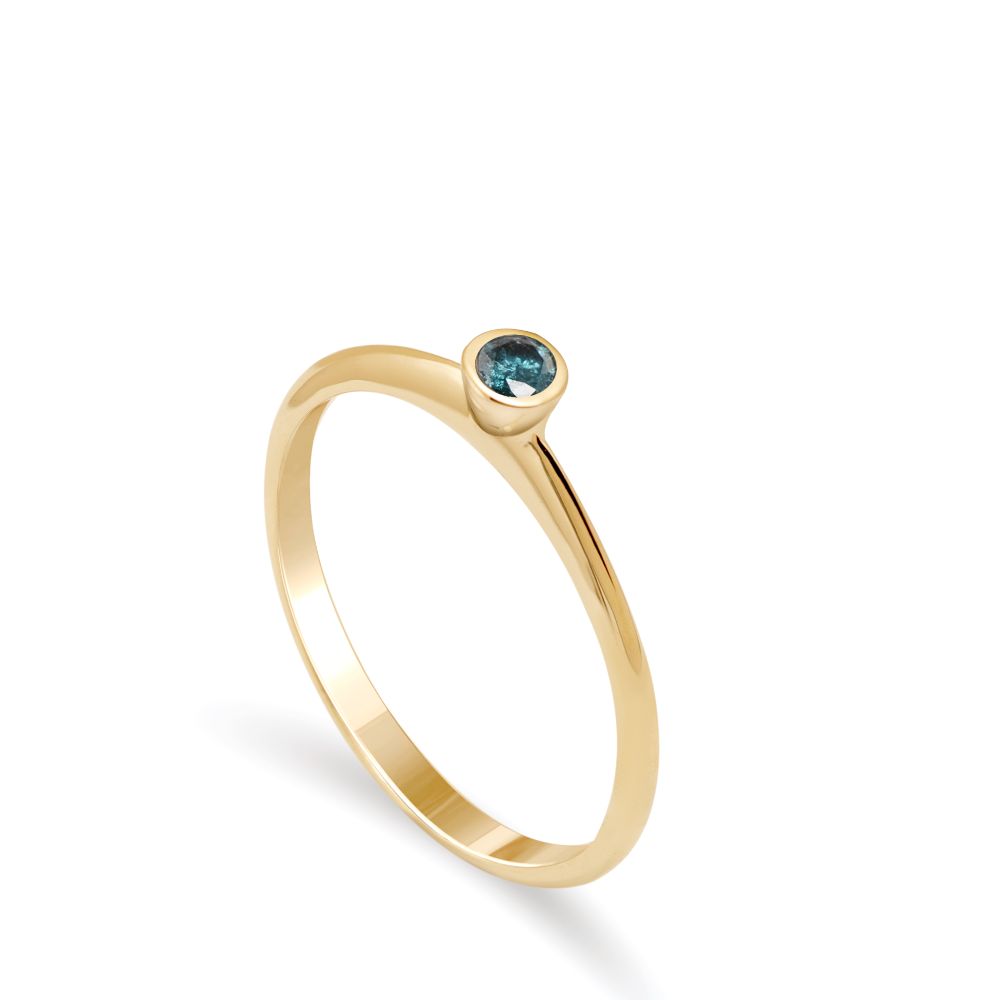 14K Solitaire Blue Diamond Ring