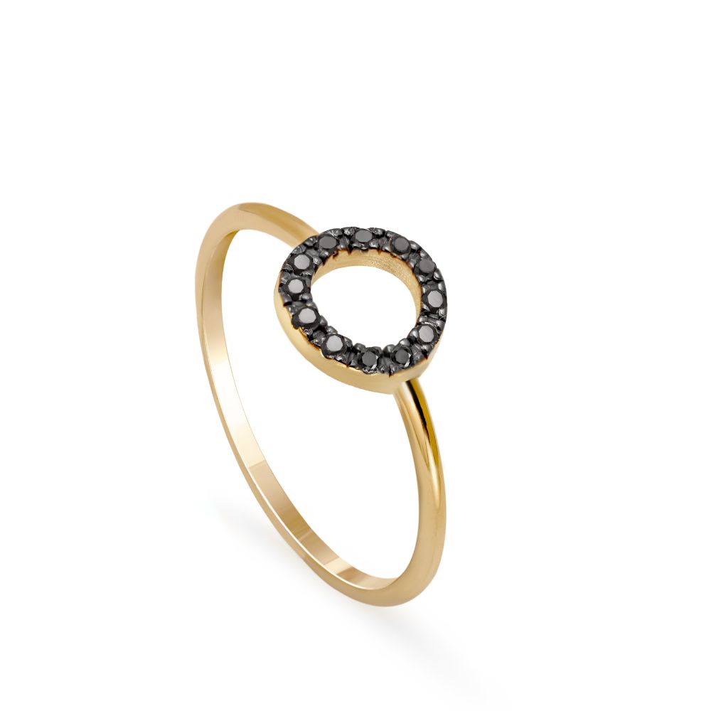 Circle Black Diamond Ring 14K Gold for Women