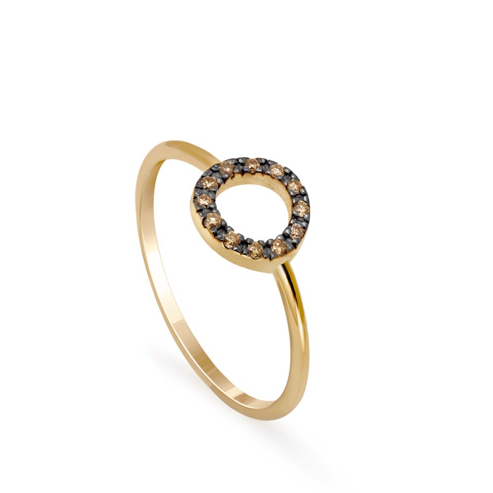 Circle Brown Diamond Ring 14K Gold for Women