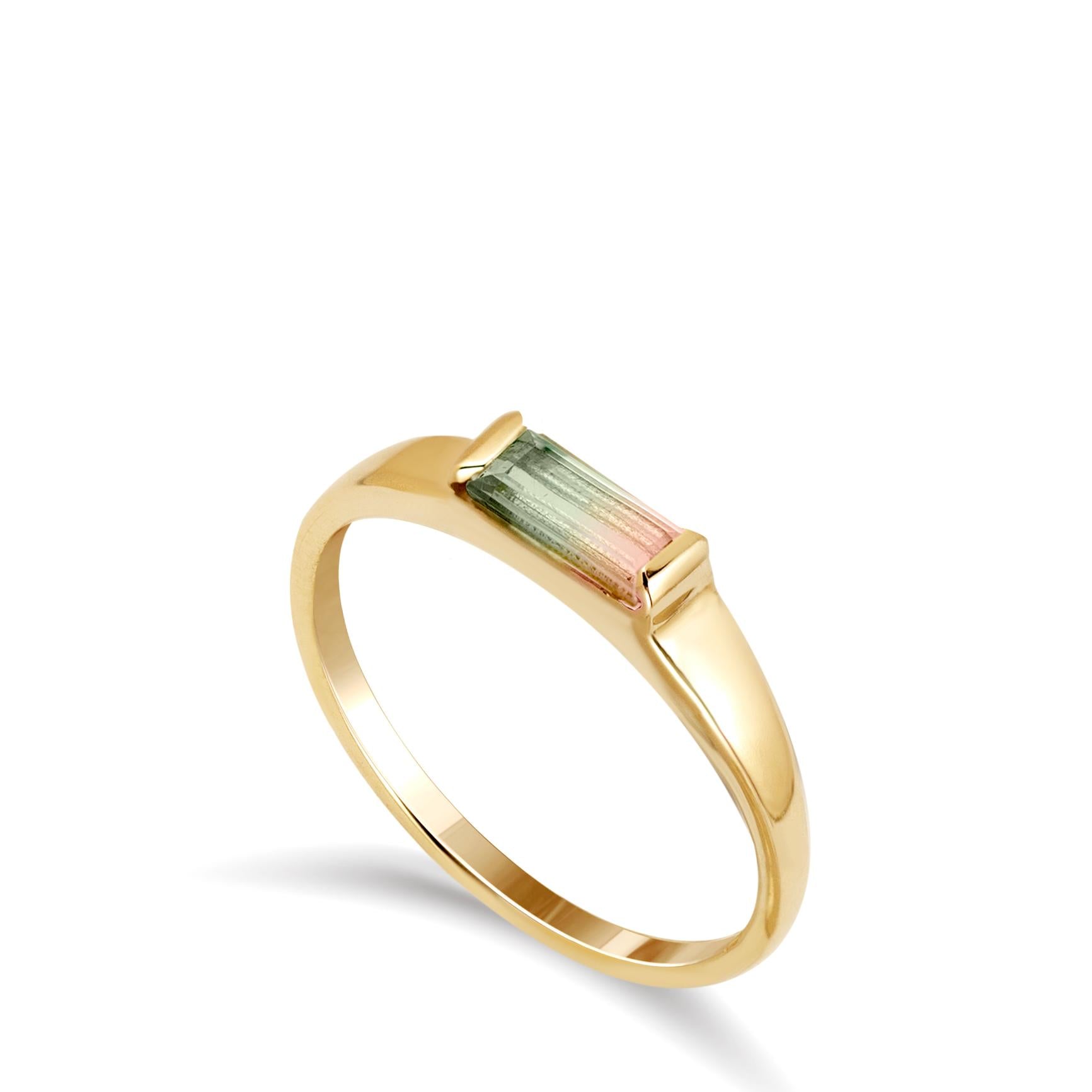 Watermelon Pink Tourmaline Ring 14K Gold