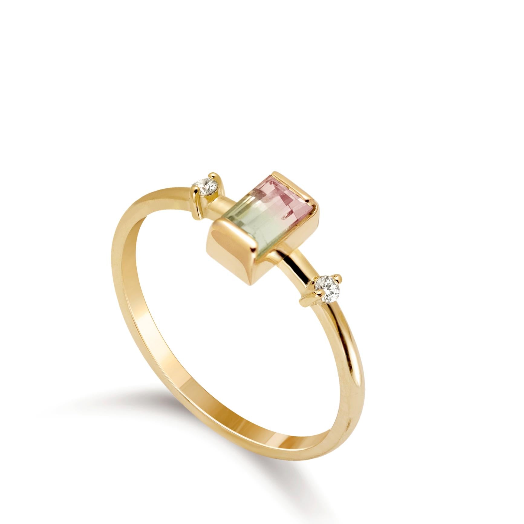 Watermelon Tourmaline Diamond Ring 14K Gold