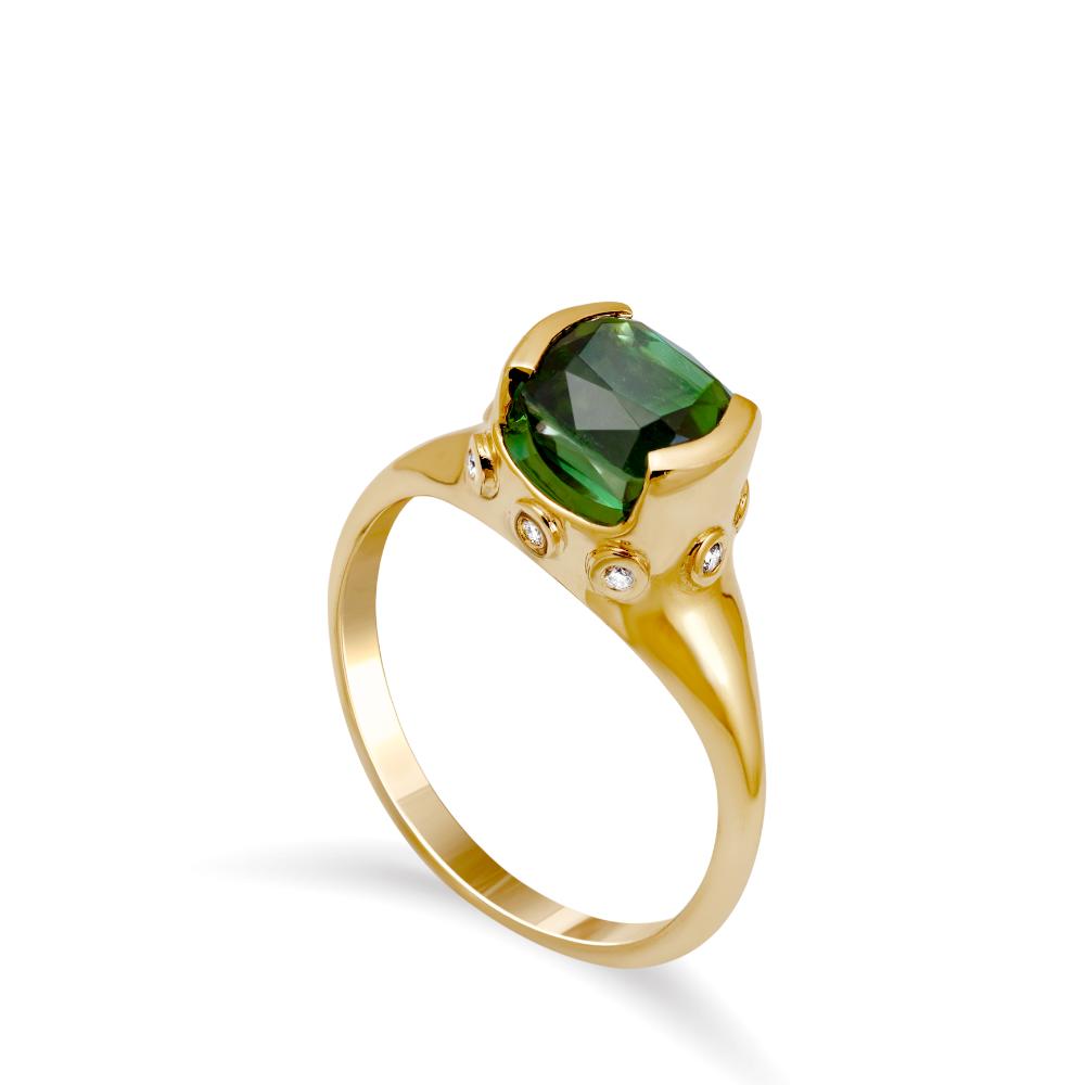 Μοναδικό Χρυσό Δαχτυλίδι Πράσινη Τουρμαλίνη Διαμάντια