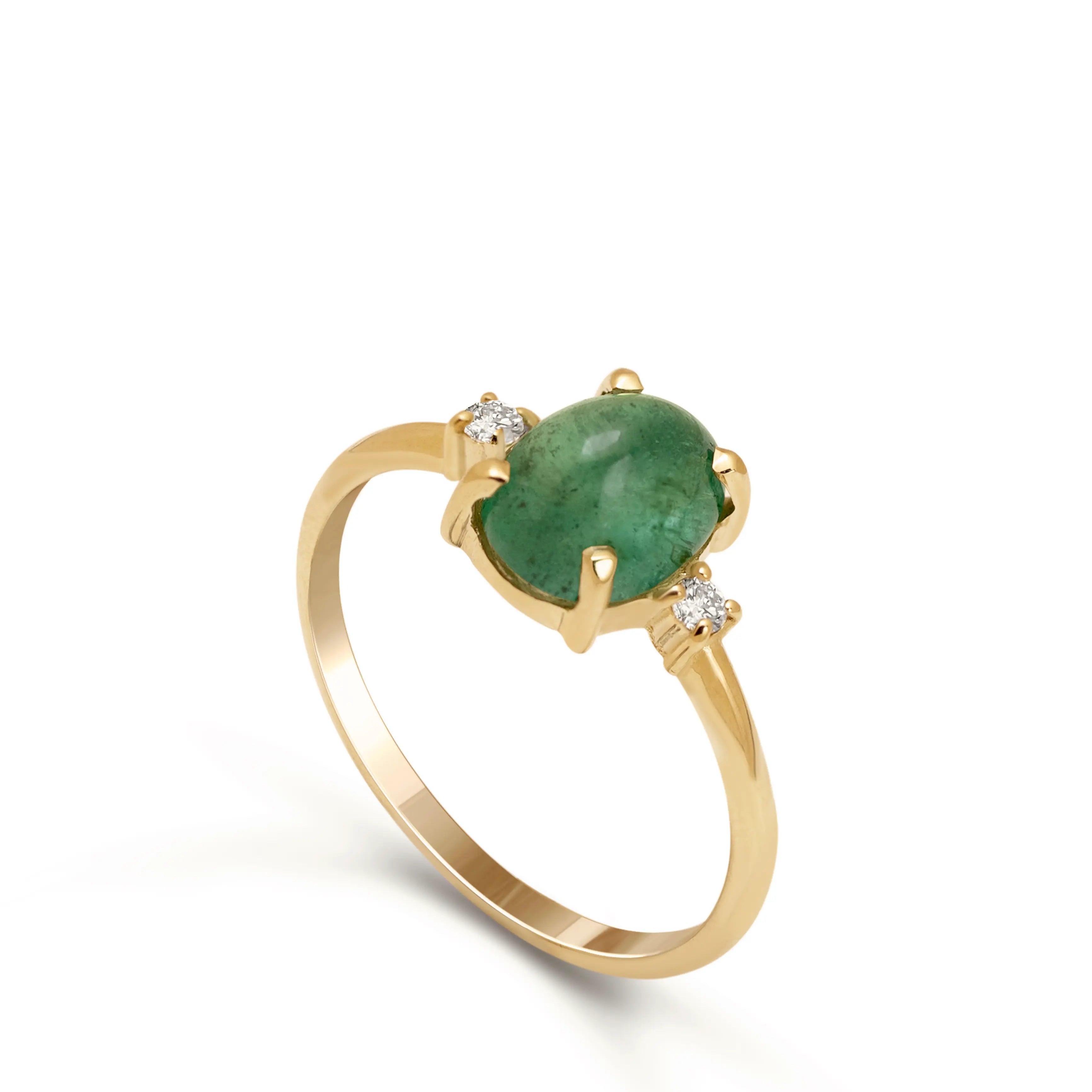 Oval Emerald Diamond Engagement Ring 14K Gold