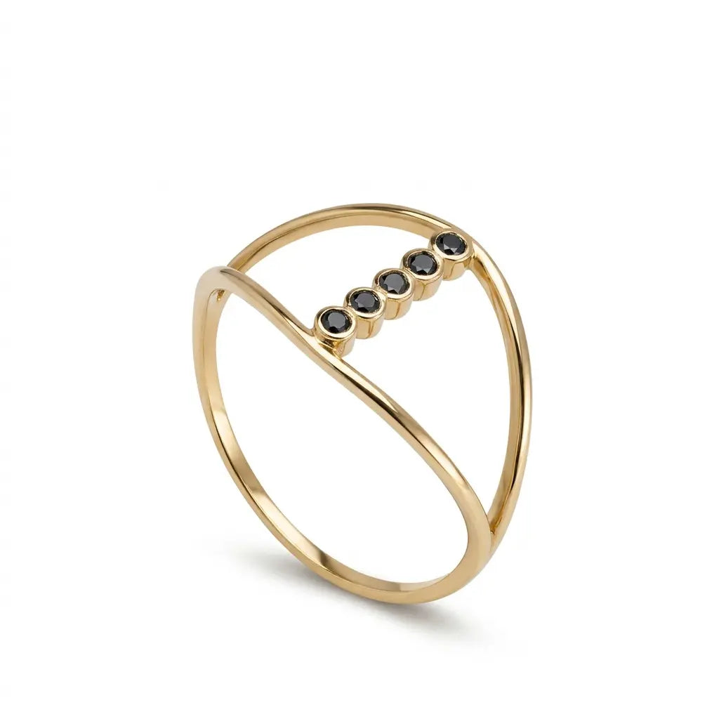 Black Diamond Double Band Ring 14K Gold