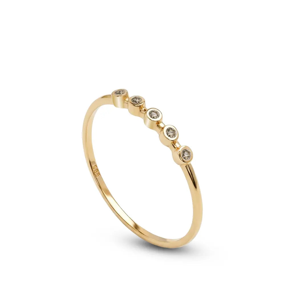 5 Brown Diamonds Ring 14K Gold