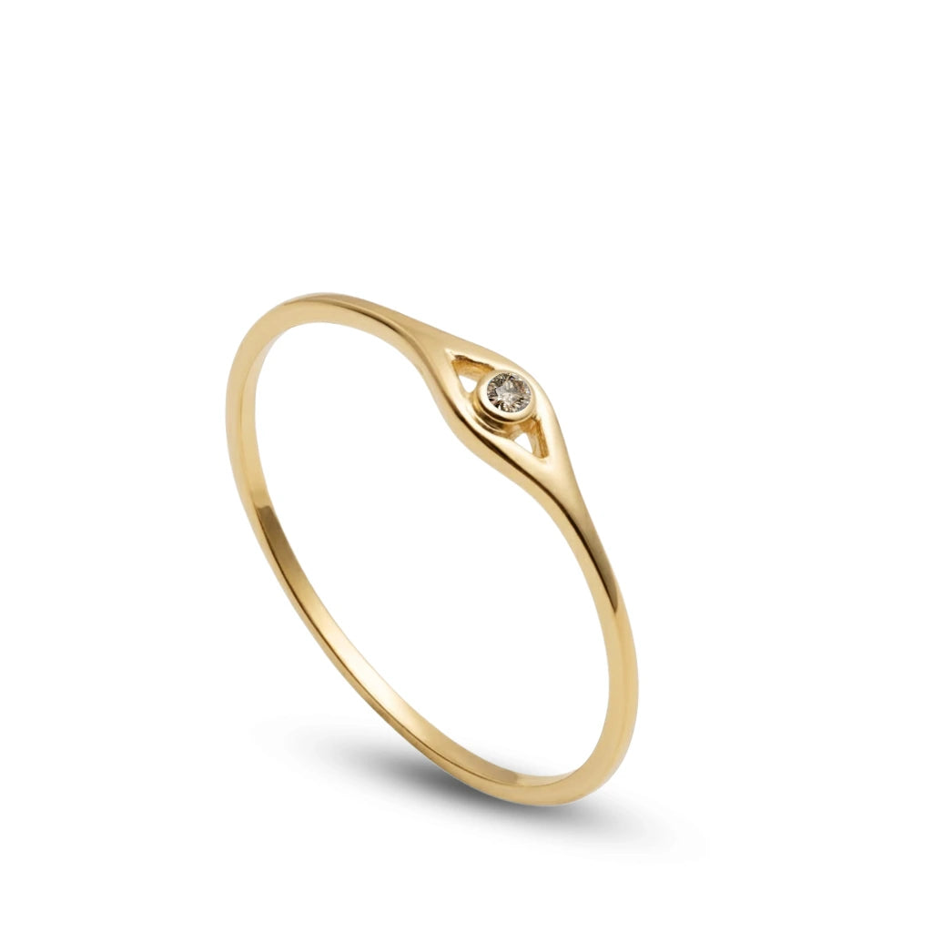 Brown Diamond Evil Eye Ring 14K Gold