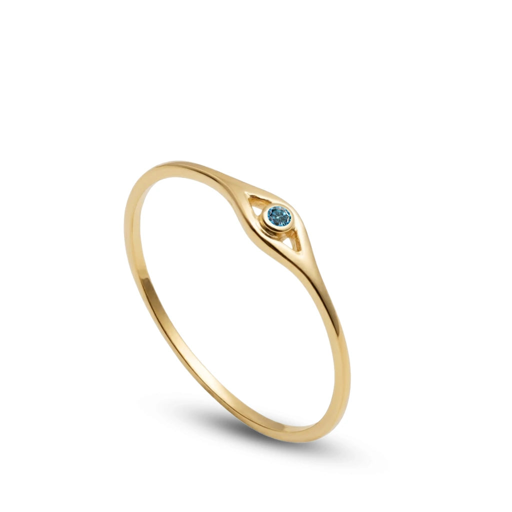 Blue Diamond Evil Eye Ring 14K Gold
