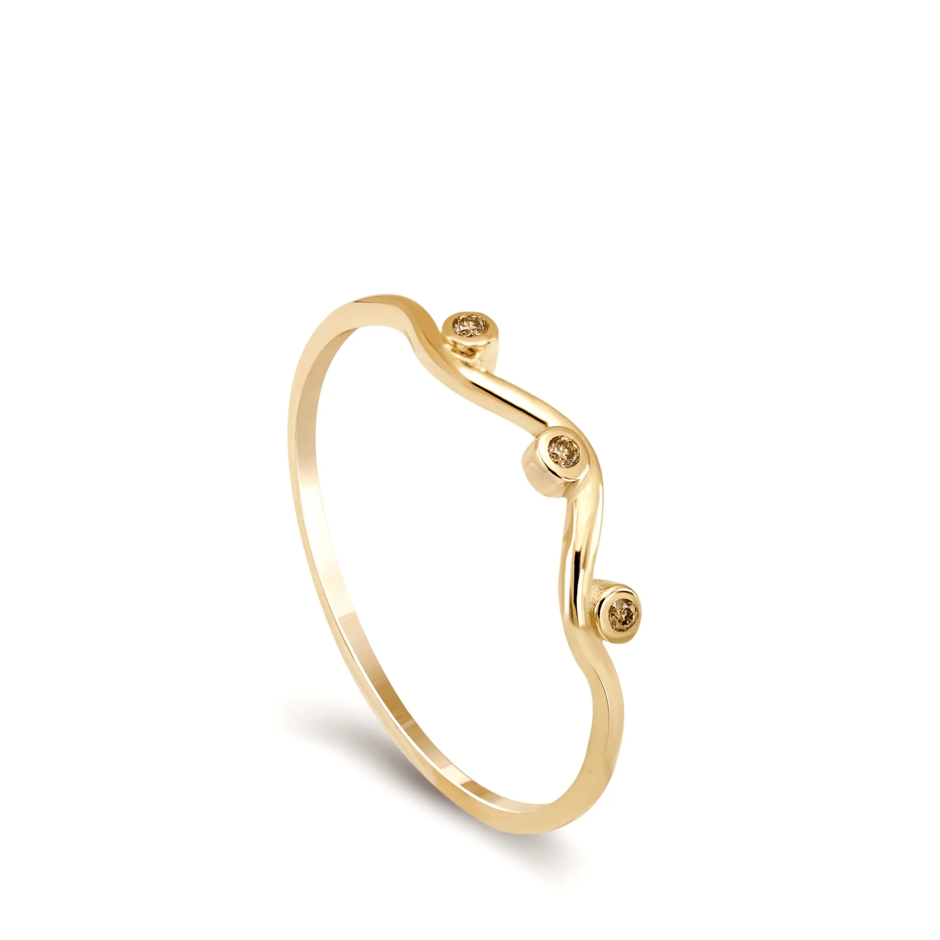 14K Gold Brown Diamonds Wavy Ring Kyklos Jewelry