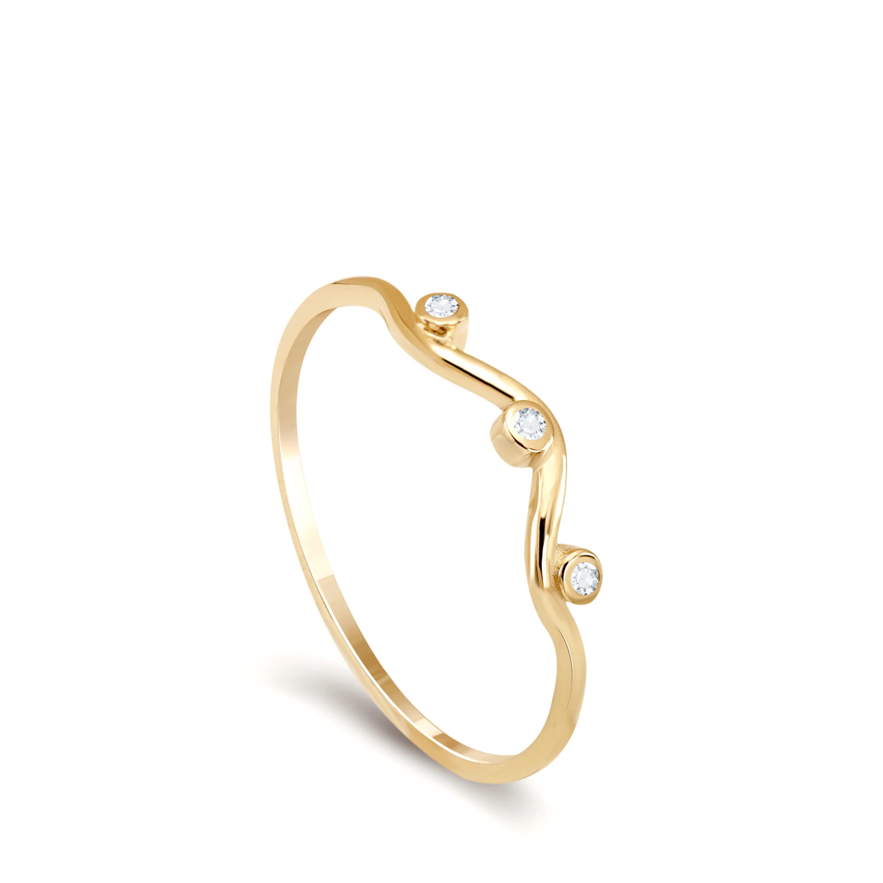 14K Gold Diamonds Wavy Ring featuring minimalist design and natural diamonds, perfect for stacking and gifting.