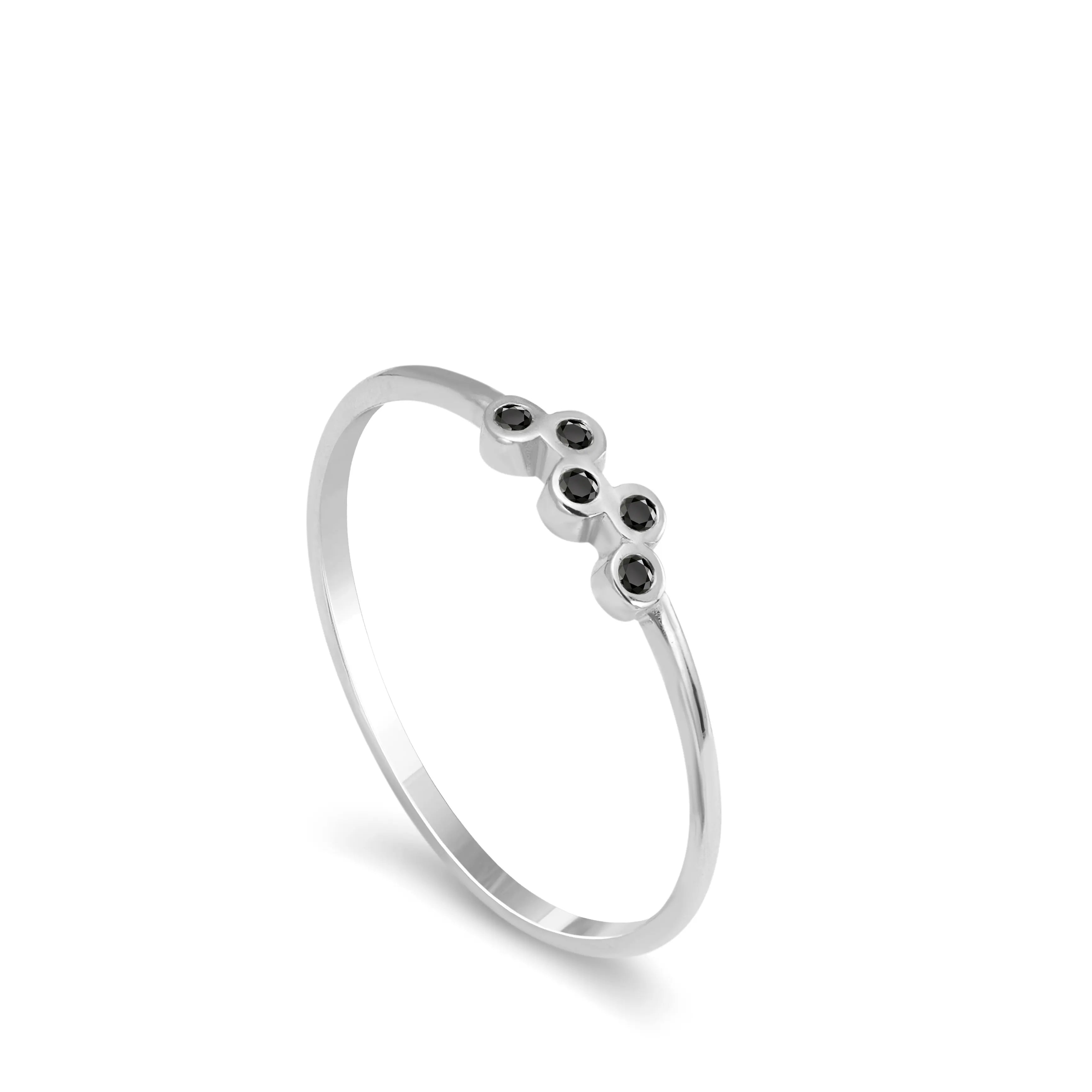 14K Gold Black Diamonds Ring, minimalist and elegant design, perfect for gifting or stacking, in solid gold with natural black diamonds.