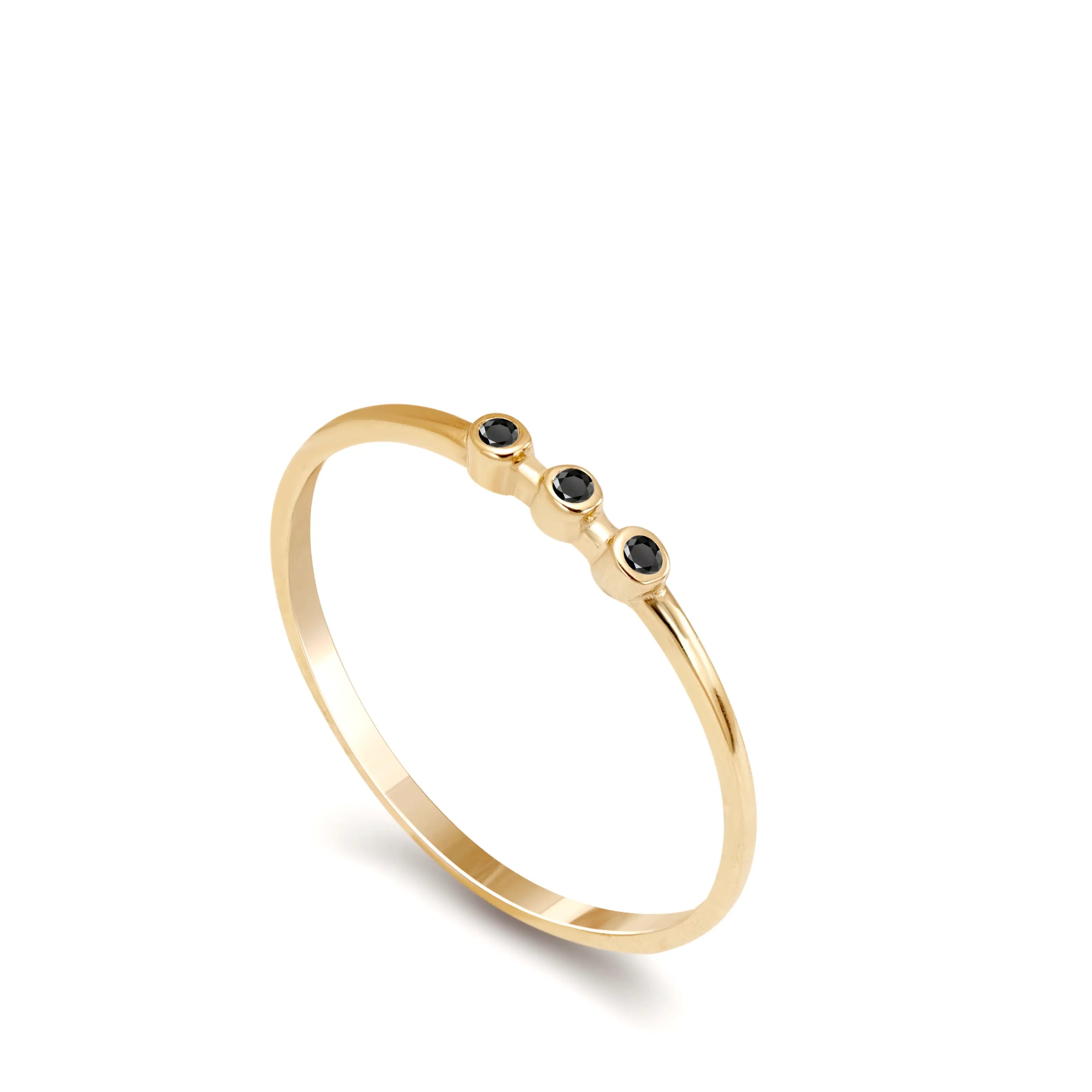 3 Black Diamonds Ring 14K Gold, modern and minimalist, perfect for women, handcrafted elegance in solid 14K gold with diamonds.