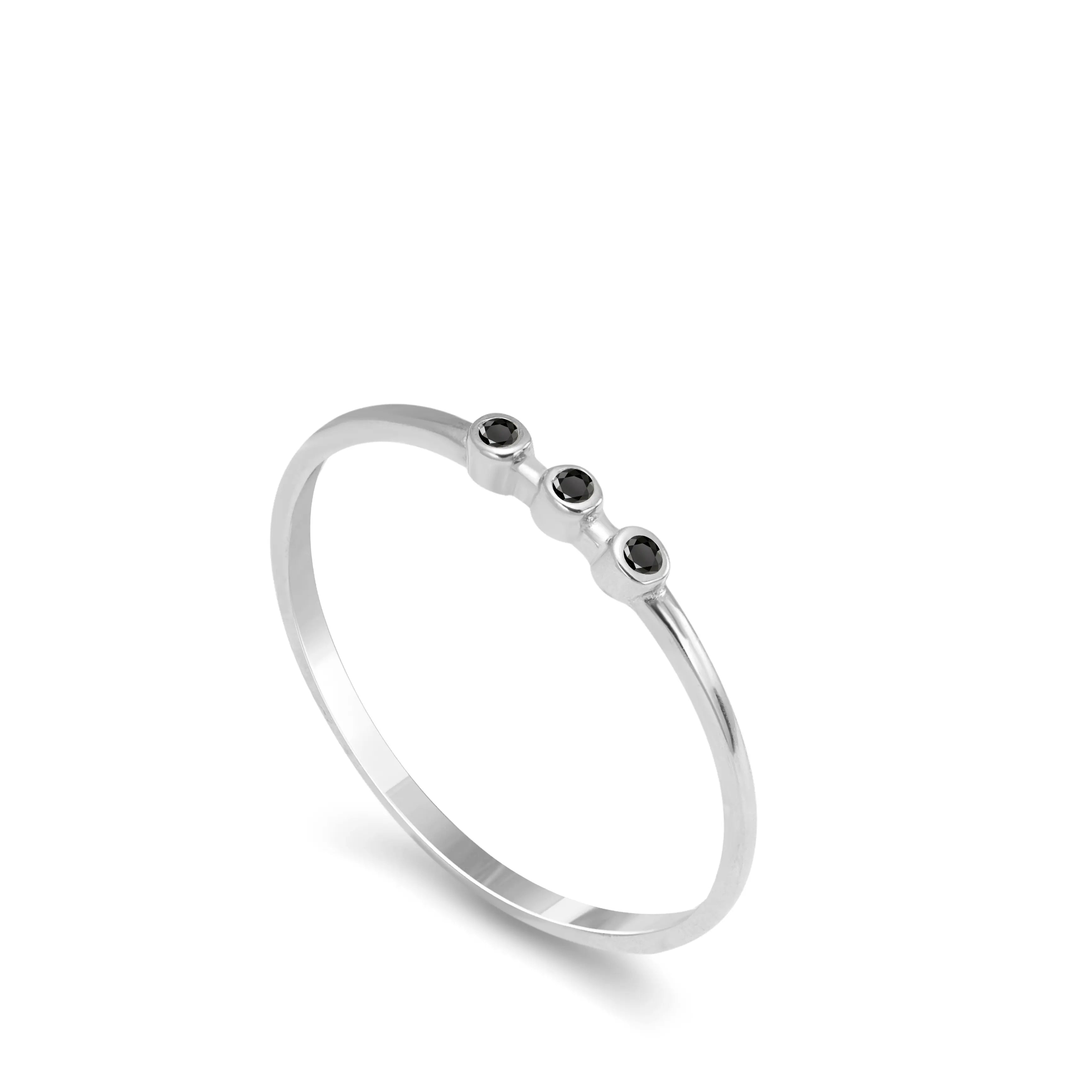 3 Black Diamonds Ring 14K Gold, minimalist design, perfect for stacking, handcrafted with love, elegant and timeless jewelry piece